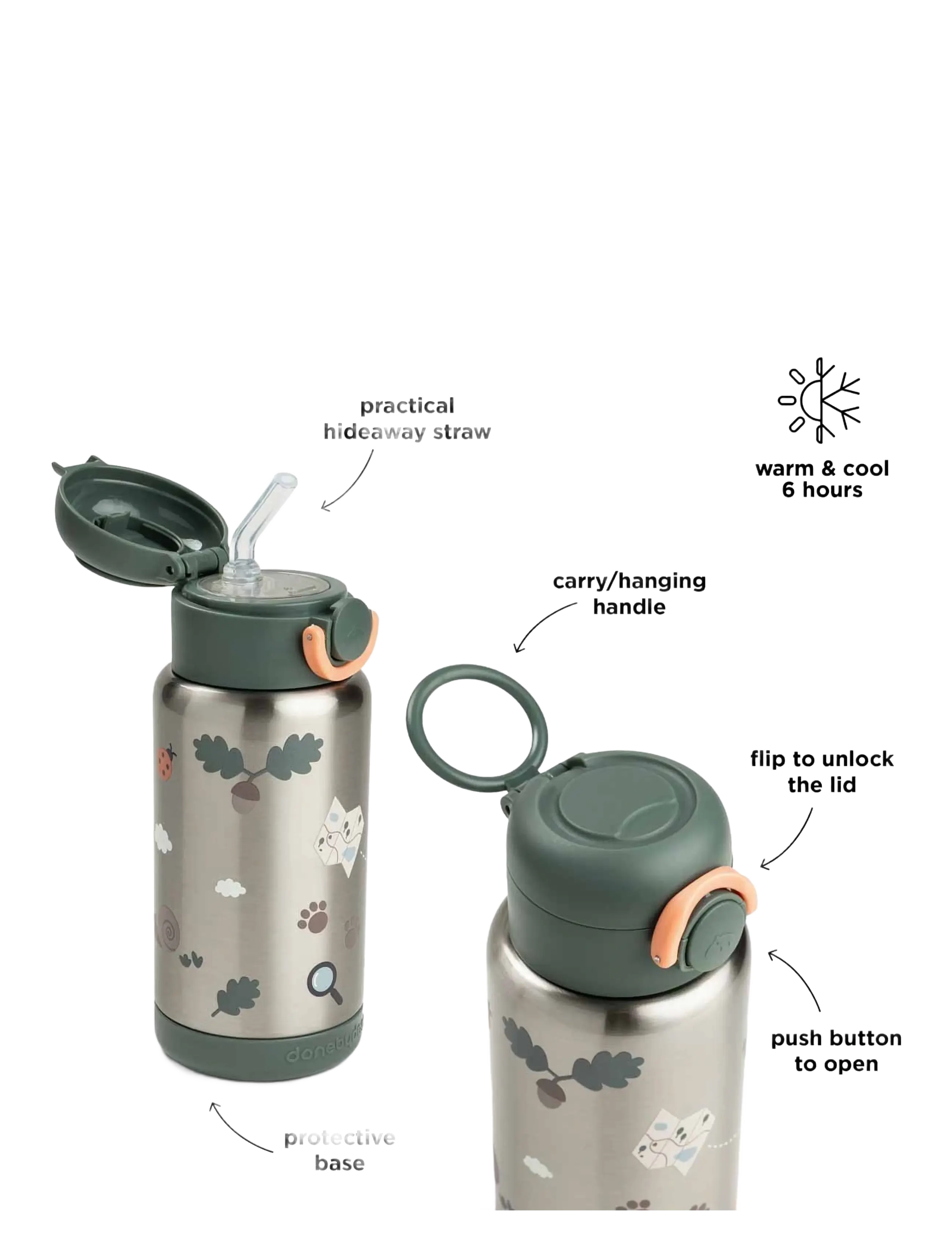 Done by Deer - Insulated straw bottle Tiny trails Green 340 ml - tudkopper - green - 4