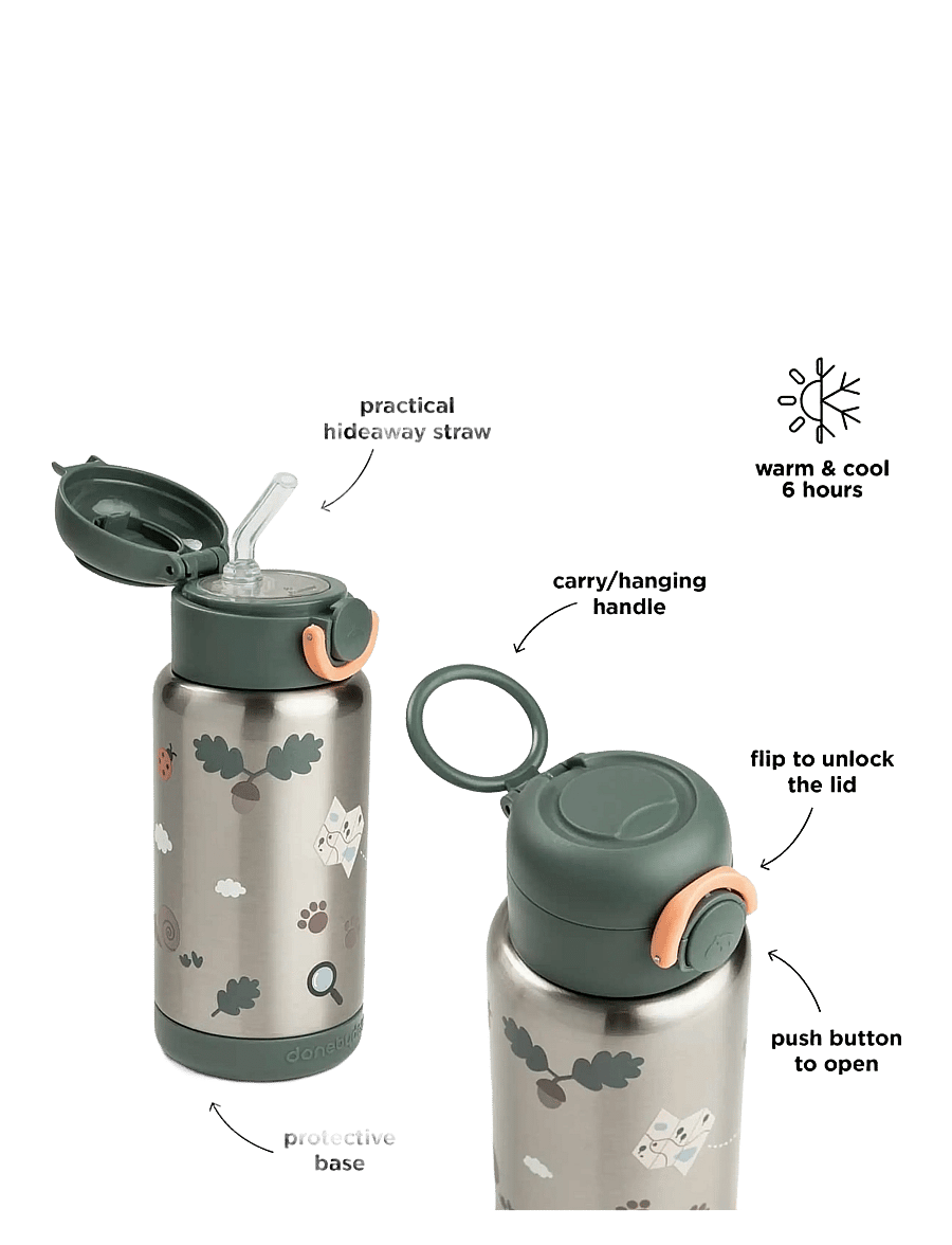 Done by Deer - Insulated straw bottle Tiny trails Green 340 ml - pipmuggar - green - 4