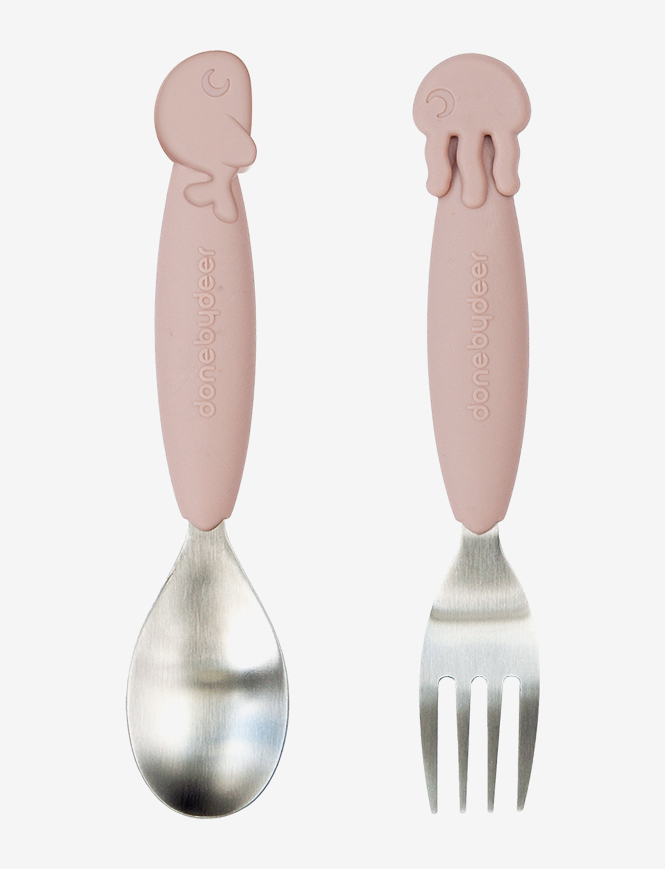 Done by Deer - Easy-grip spoon & fork set Sea friends Powder - Õhtusöögikomplektid - powder - 0