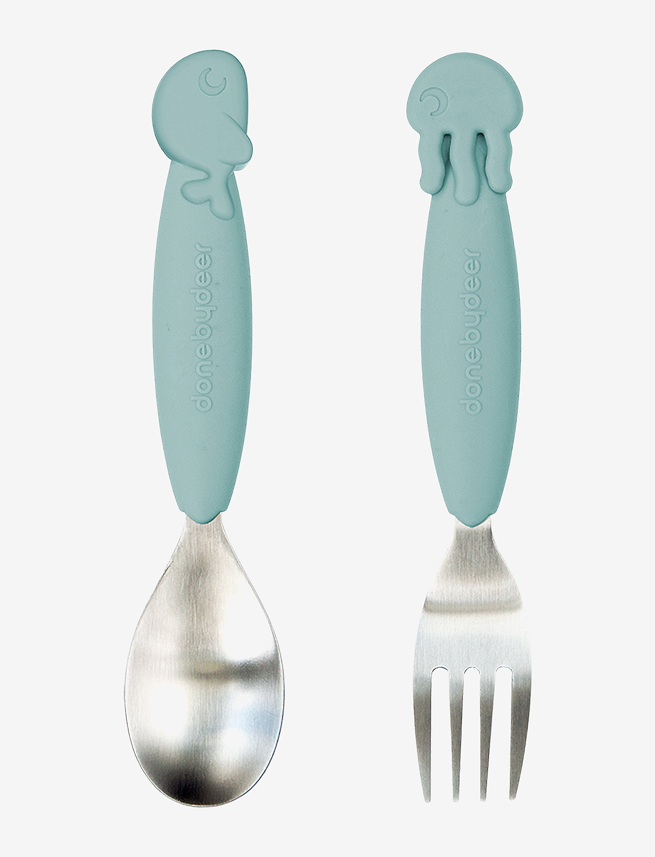 Done by Deer - Easy-grip spoon & fork set Sea friends Blue - Õhtusöögikomplektid - blue - 0