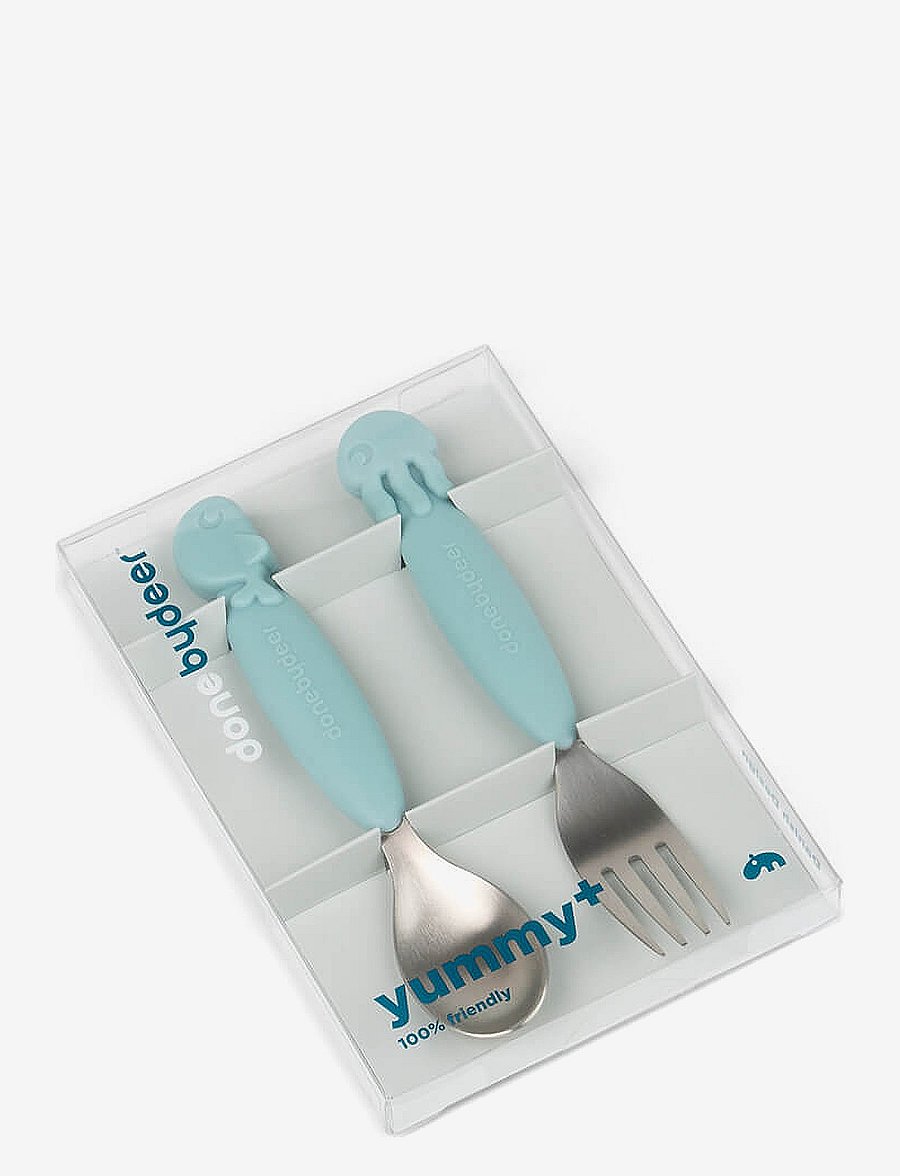 Done by Deer - Easy-grip spoon & fork set Sea friends Blue - essgeschirr - blue - 1