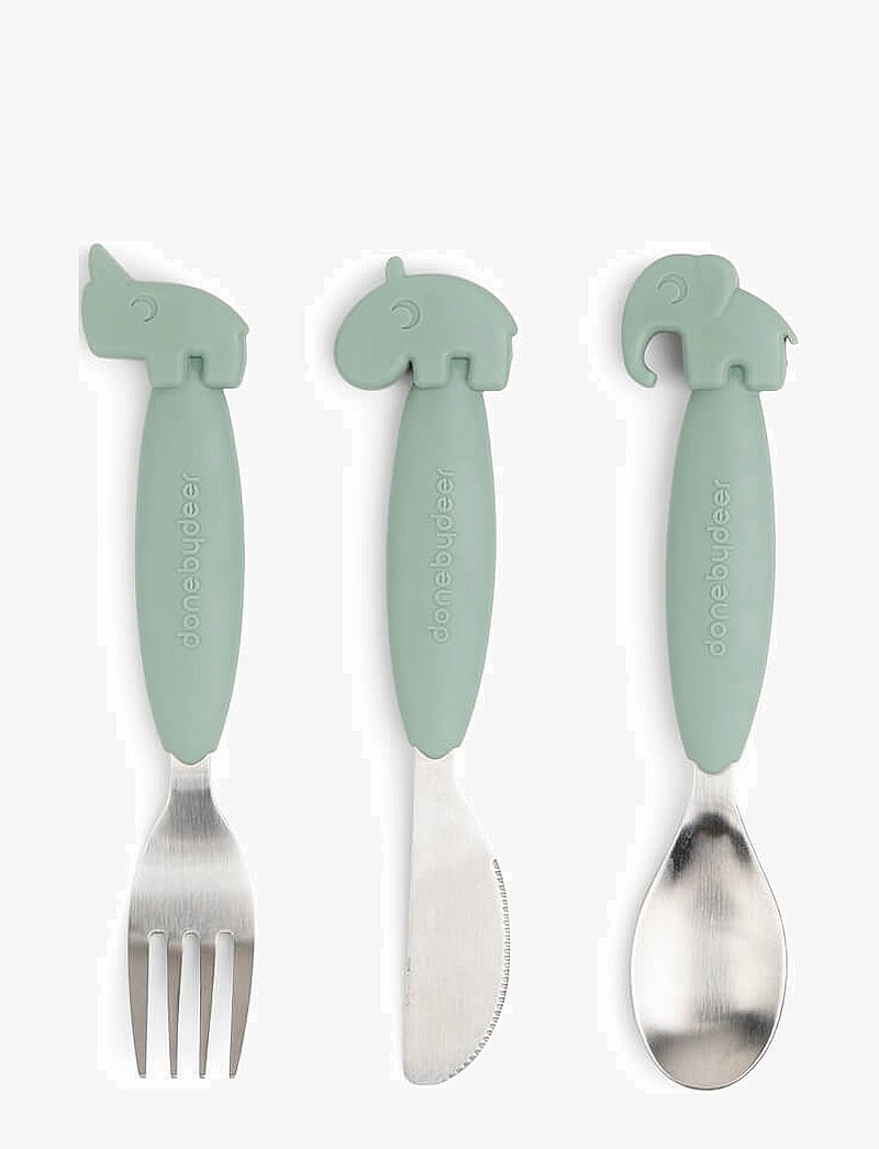 Done by Deer - Easy-grip cutlery set Deer friends Green - Õhtusöögikomplektid - green - 1