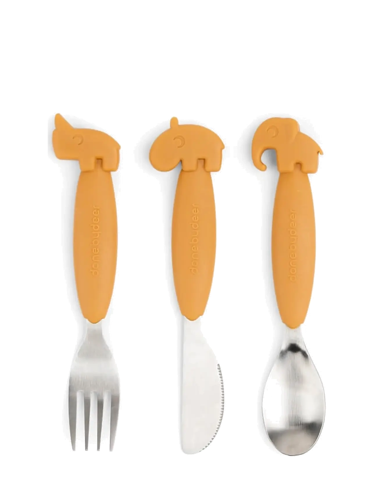 Done by Deer Easy-grip cutlery set Deer friends Mustard - Matdags - MUSTARD / orange