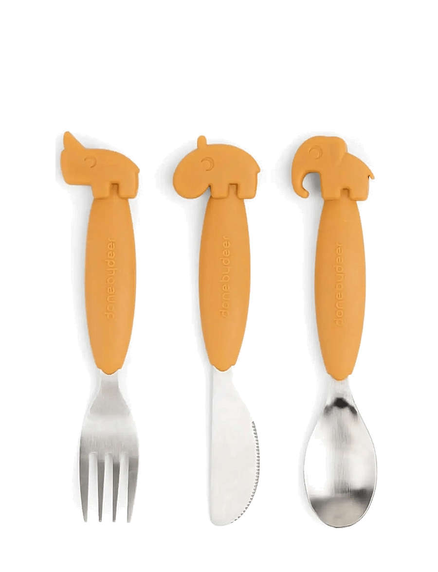 Done by Deer - Easy-grip cutlery set Deer friends Mustard - besteck - mustard - 1
