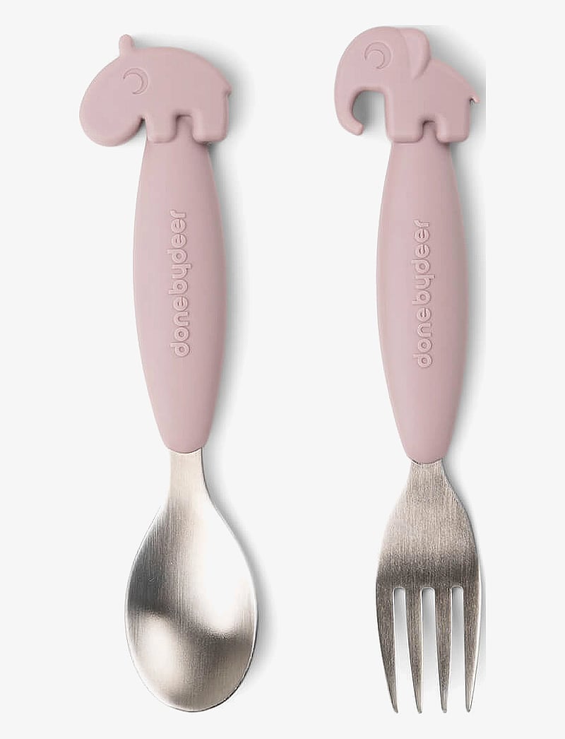 Done by Deer - Easy-grip spoon and fork set Deer friends Powder - essgeschirr - powder - 0