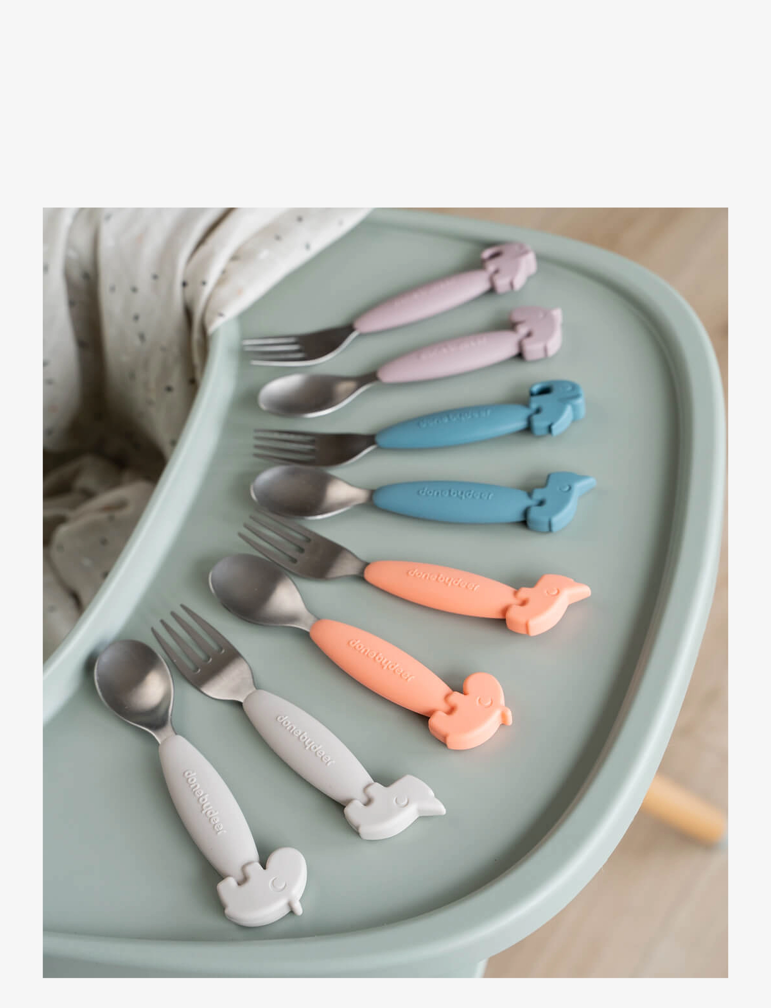 Done by Deer - Easy-grip spoon and fork set Deer friends Powder - serviessets - powder - 3
