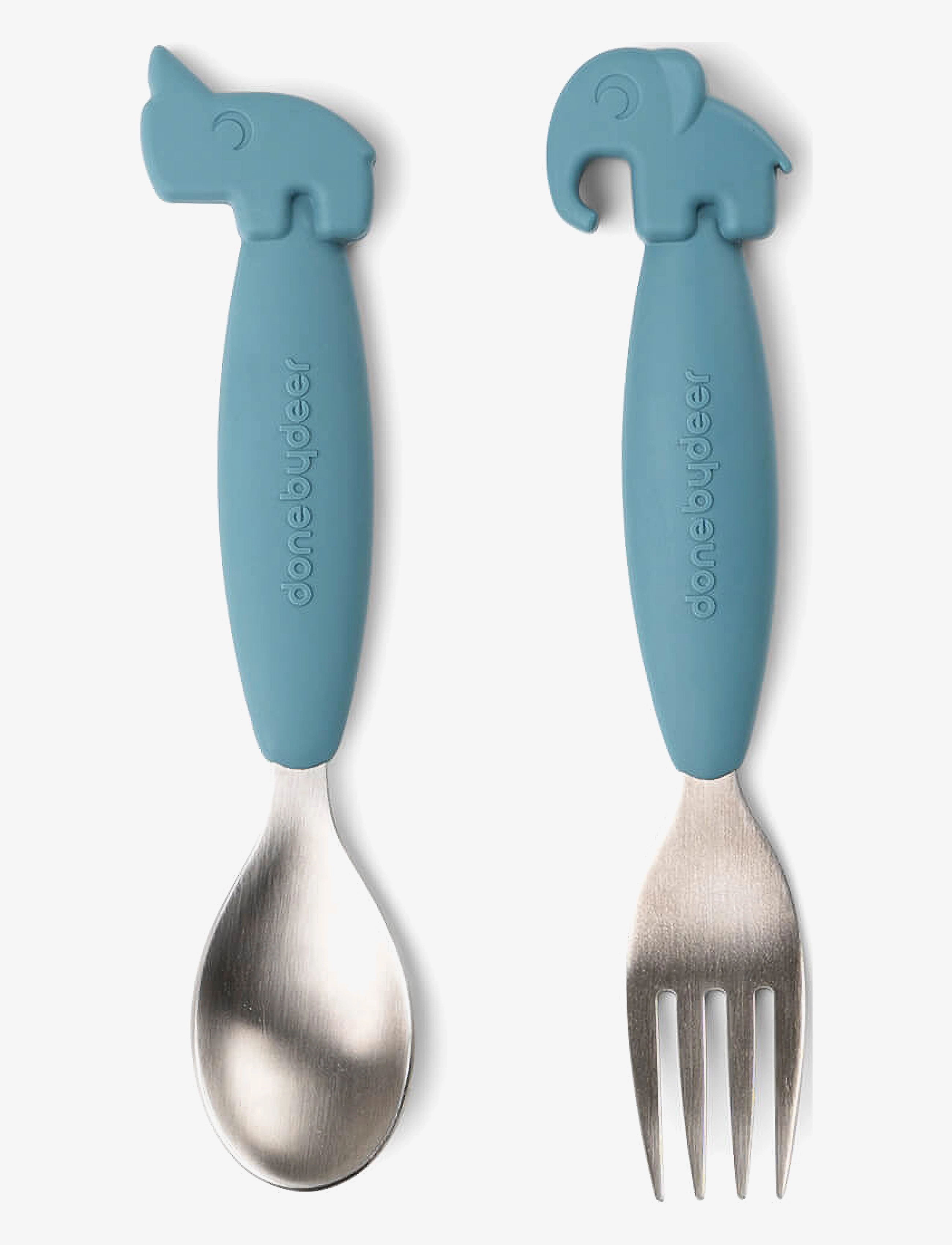 Done by Deer Easy-Grip Spoon And Fork Set Deer Friends Blue, Børne Dyre Bestiksæt, Blå, Str: H:14.4CM