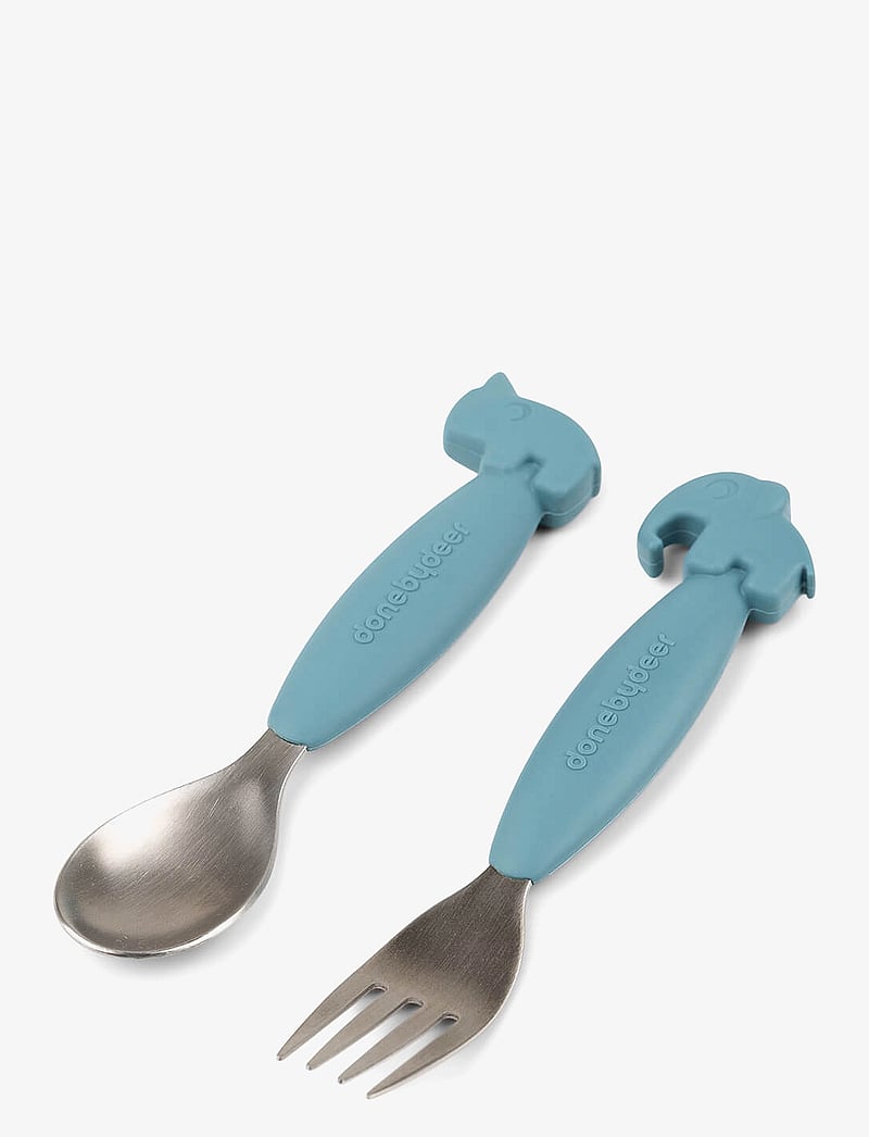 Done by Deer - Easy-grip spoon and fork set Deer friends Blue - essgeschirr - blue - 1