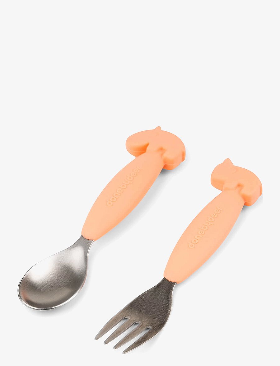 Done by Deer - Easy-grip spoon and fork set Deer friends Coral - trauku komplekti - coral - 1