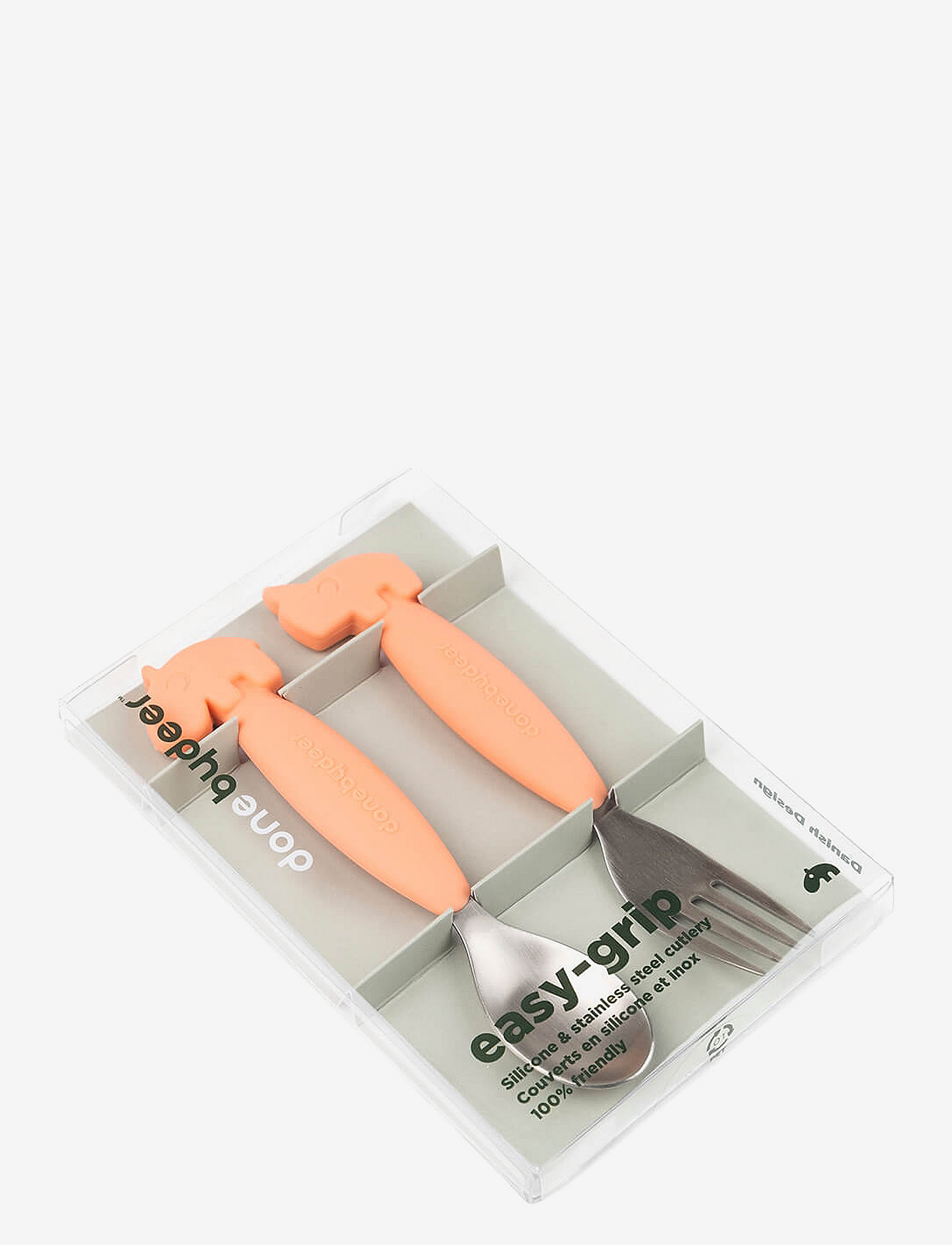 Done by Deer - Easy-grip spoon and fork set Deer friends Coral - serveringsset - coral - 2