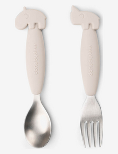 Easy-grip spoon and fork set Deer friends Sand, Done by Deer
