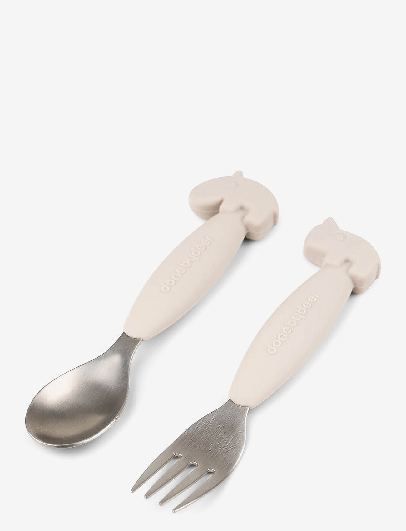Done by Deer - Easy-grip spoon and fork set Deer friends Sand - serveringssæt - sand - 1