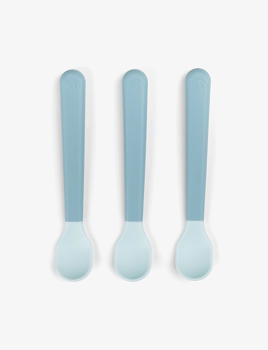 Done by Deer - Foodie easy-grip baby spoon 3-pack Blue - serveringsset - blue - 0