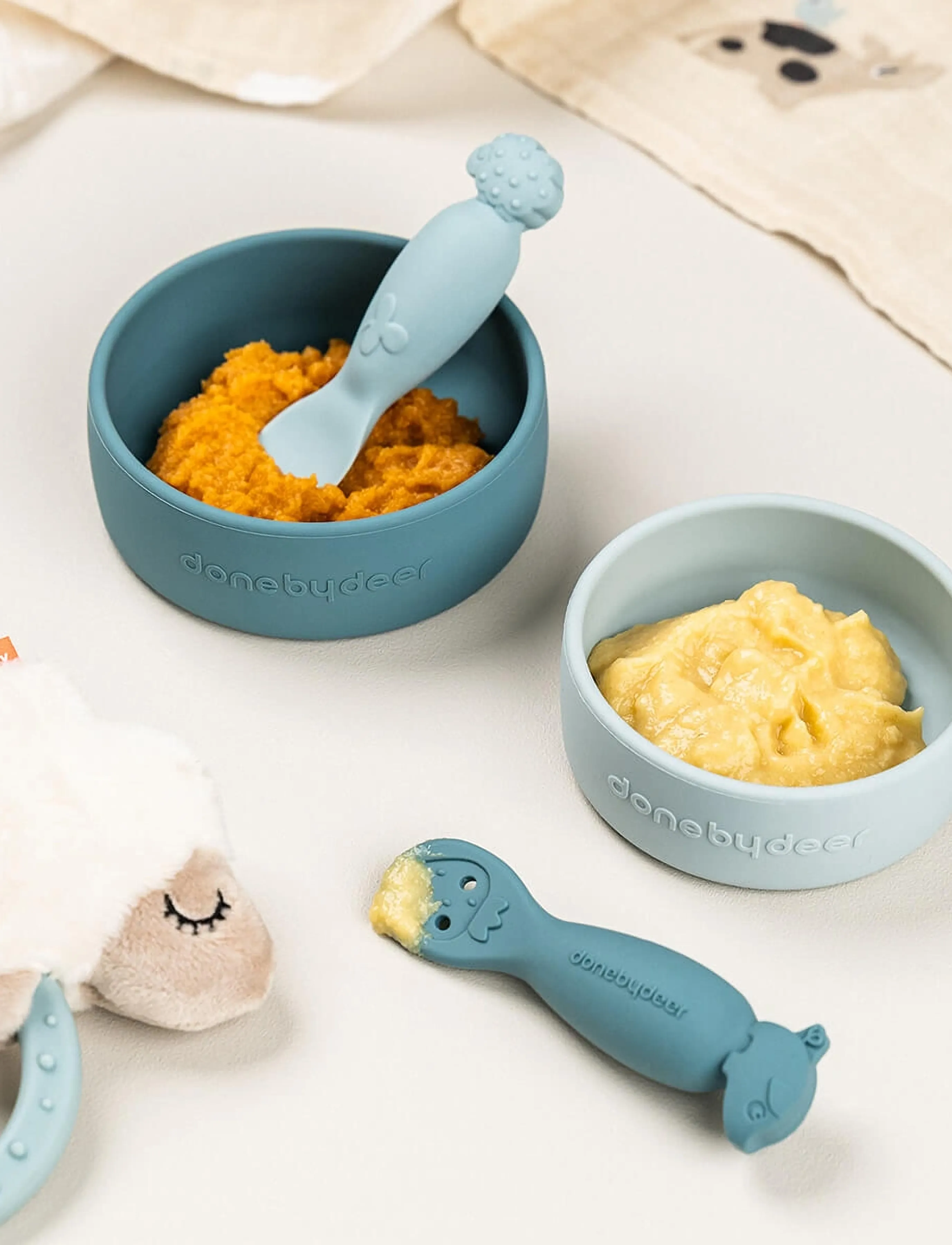 Done by Deer Learning Spoon Set Tiny Farm Blue, 10X 2.7X 2.5 cm, Meal Time, Blau - Cutlery, Kinder