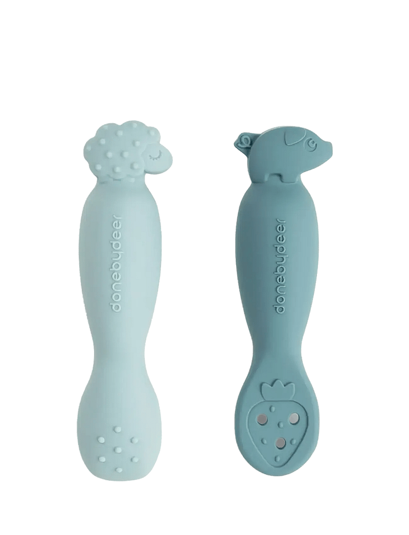 Done by Deer - Learning spoon set Tiny farm Blue - söögiriistad - blue - 2