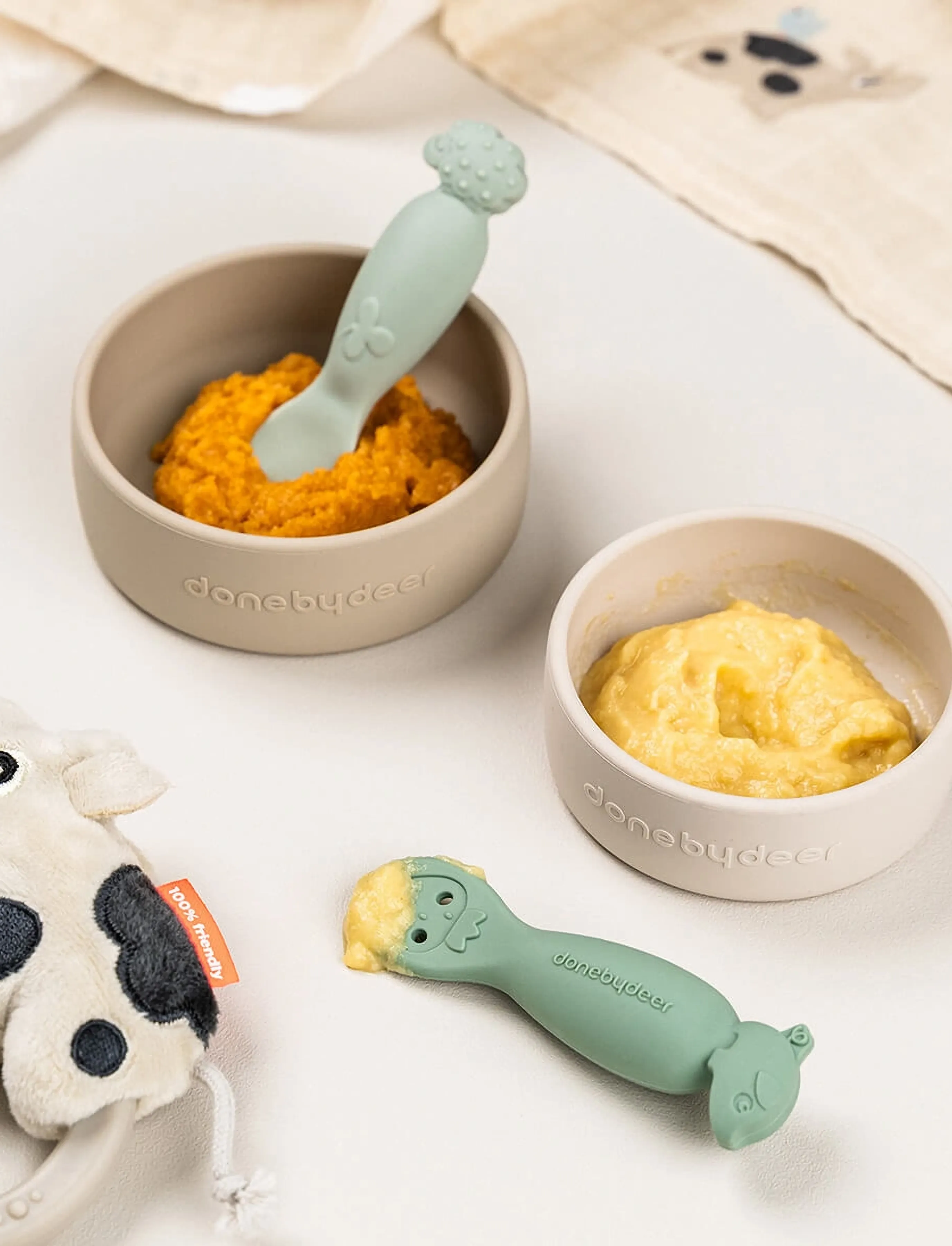 Done by Deer Learning Spoon Set Tiny Farm Green, 10X 2.7X 2.5 cm, Meal Time, Grün - Cutlery, Kinder
