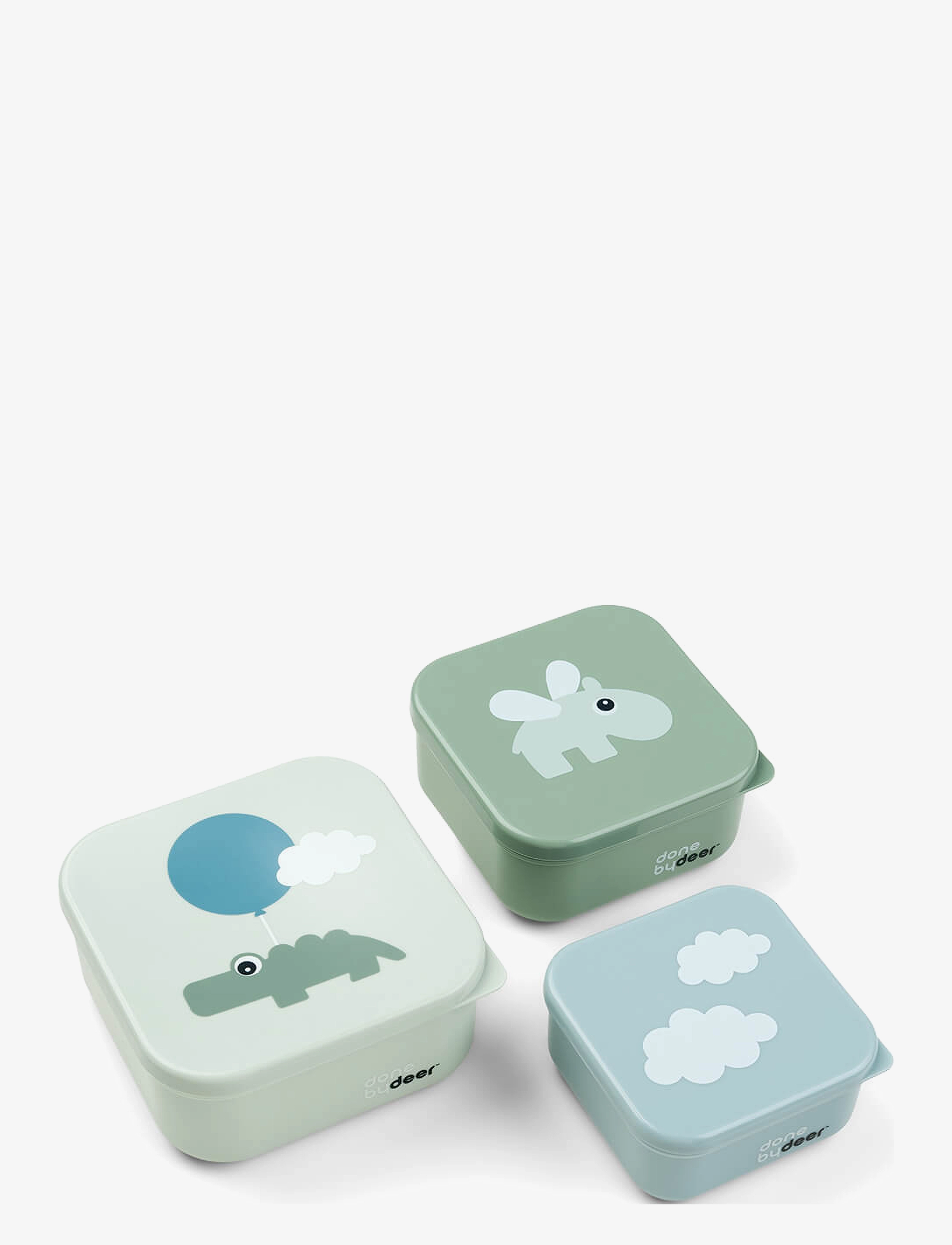 Done by Deer Snack Box Set 3 Pcs Happy Clouds Green, One Size, Meal Time, Grün - Lunch Boxes, Kinder