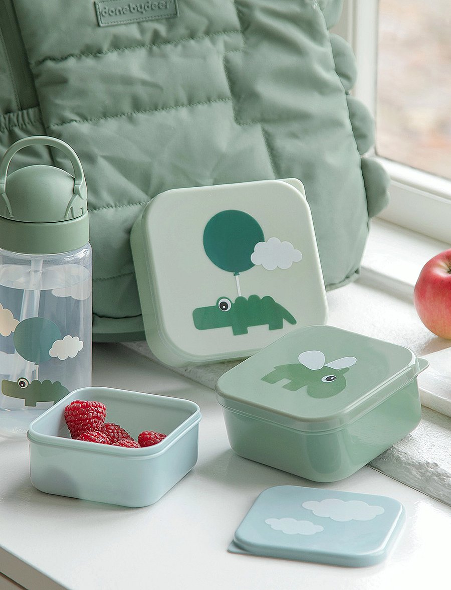 Done by Deer - Snack box set 3 pcs Happy clouds Green - matlådor - green - 2