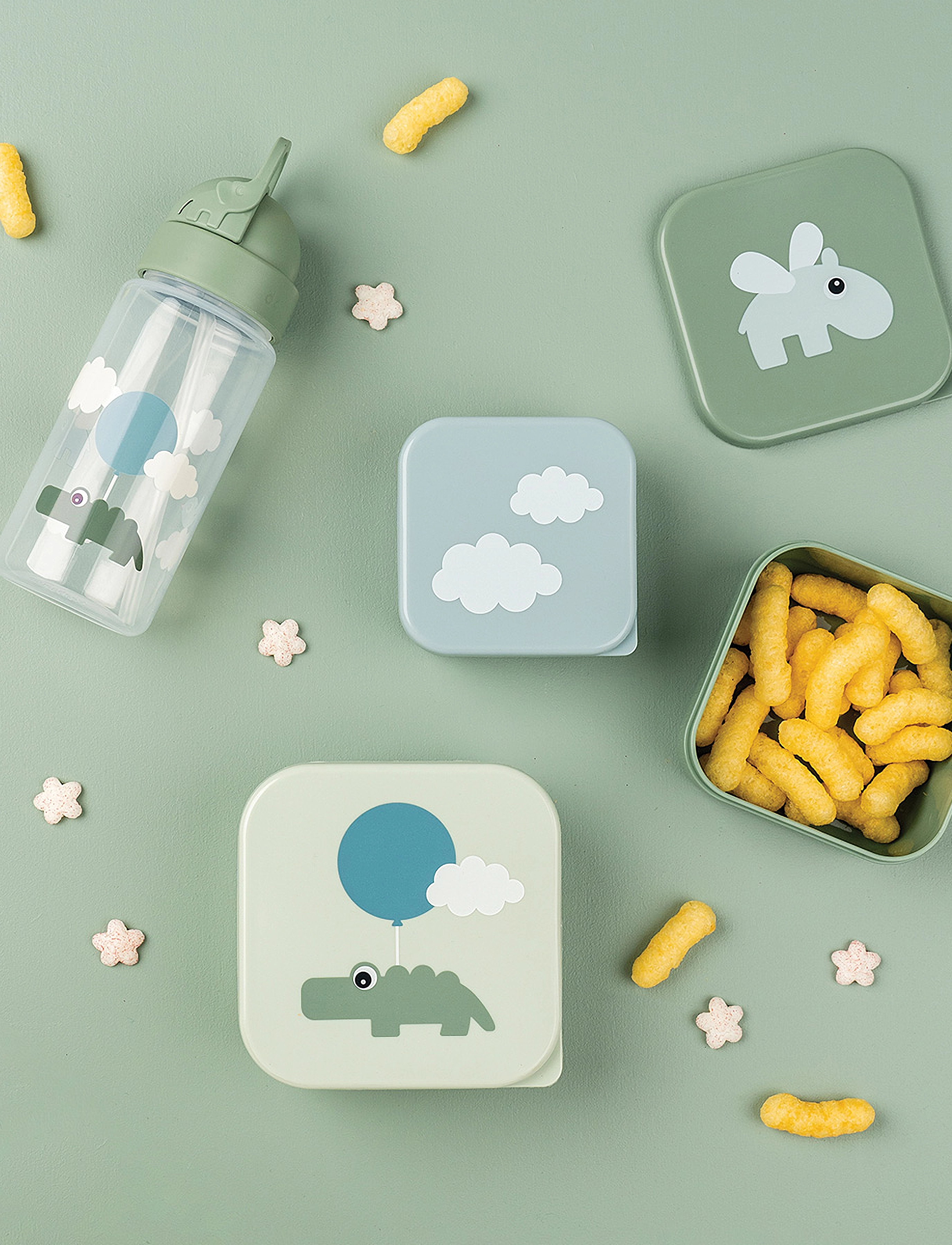 Done by Deer - Snack box set 3 pcs Happy clouds Green - opbevaringsbøtter til babymad - green - 3