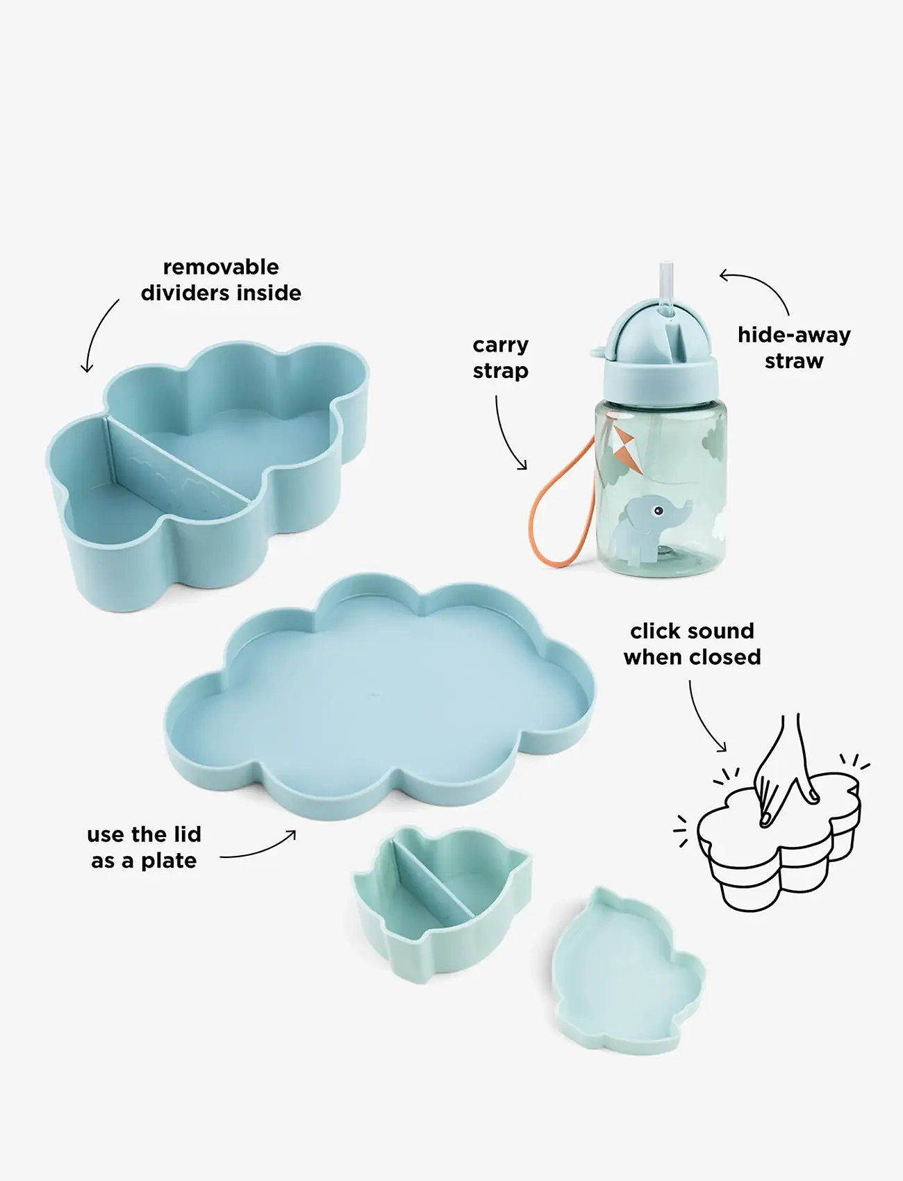 Done by Deer - Lunch & snack box w/straw bottle Playground Blue - beebipudelid - blue - 3