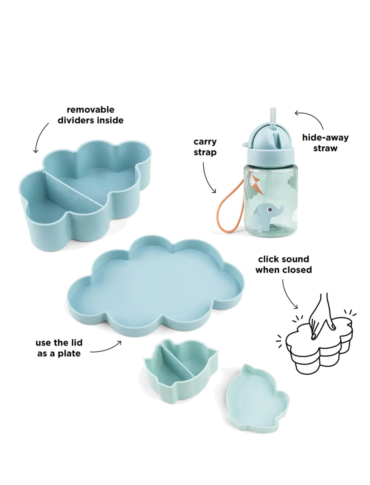Done by Deer - Lunch & snack box w/straw bottle Playground Blue - sutteflasker - blue - 3