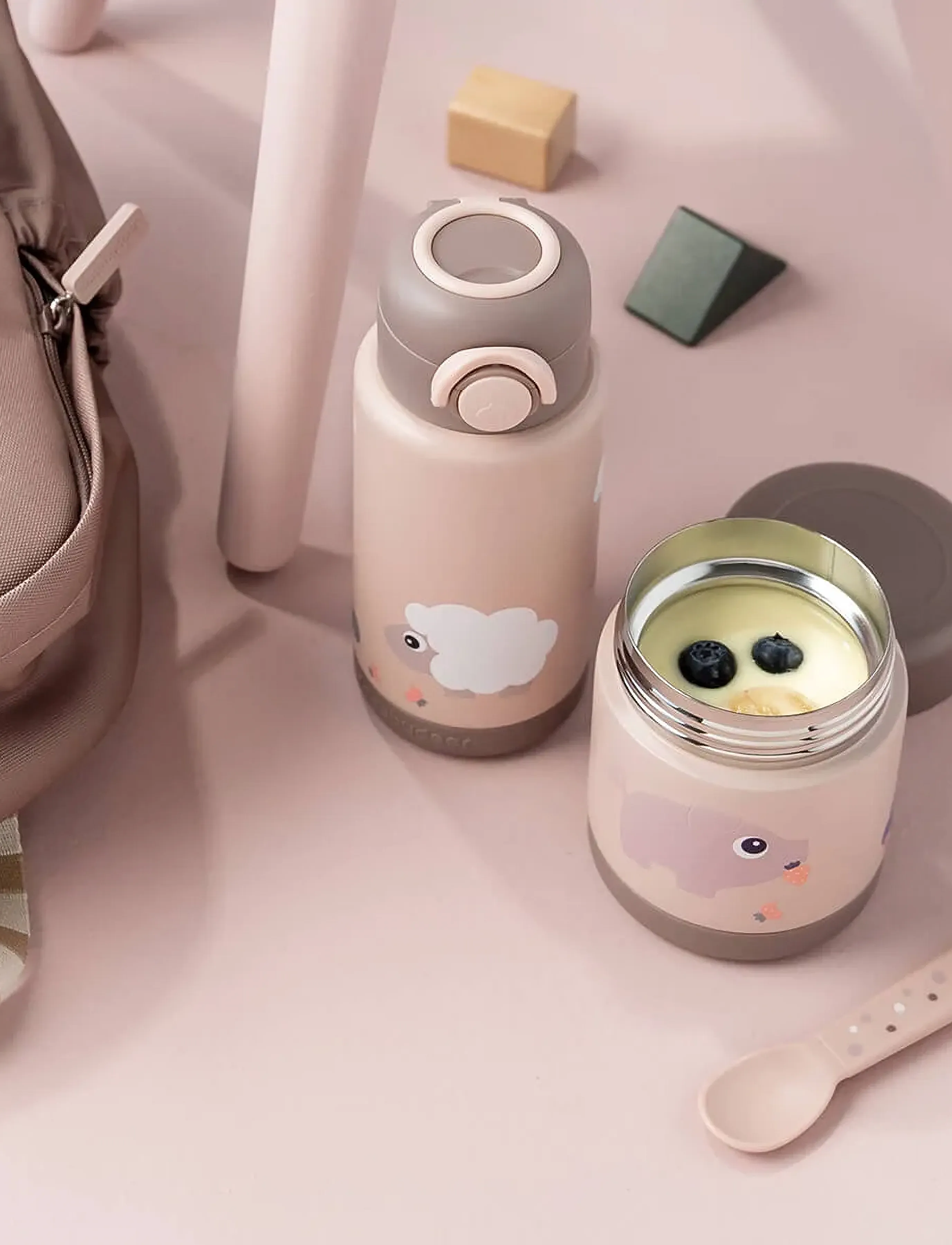 Done by Deer Insulated Food Jar Tiny Farm Powder 300 ml, Ø9X H 11 cm.300ml, Pink, Baby Feeding > Baby Food Containers, Børn