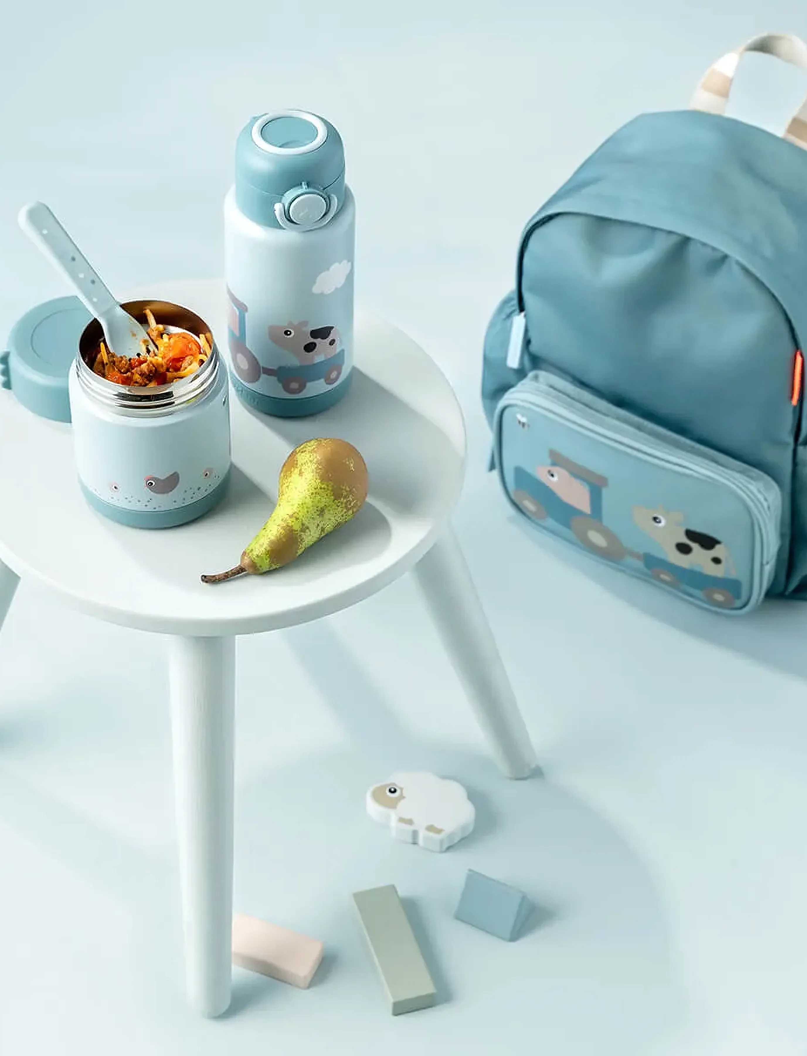 Done by Deer Insulated Food Jar Tiny Farm Blue 300 Ml, Ø9X H 11 cm.300ml, Meal Time, Mehrfarbig/gemustert - Lunch Boxes, Kinder