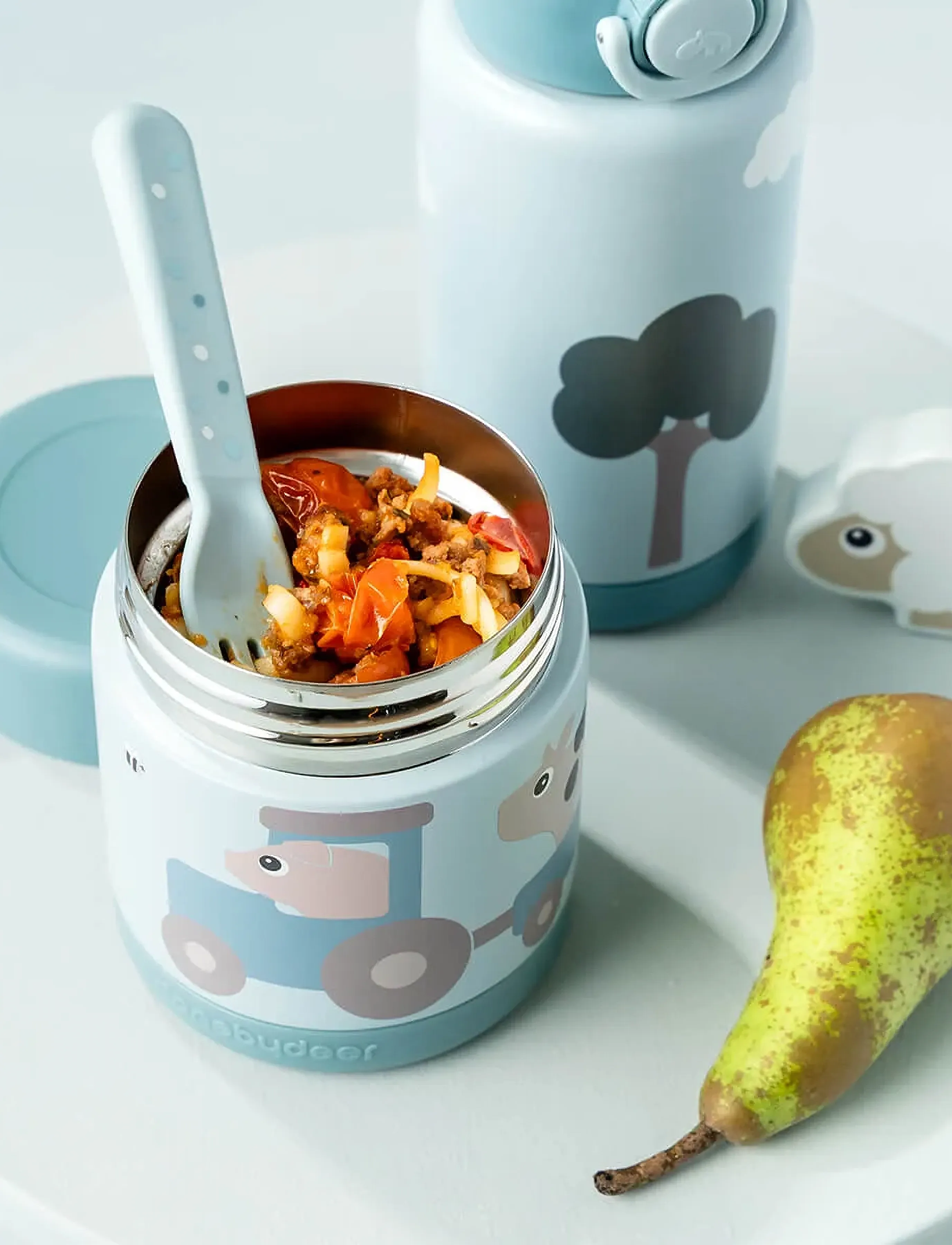 Done by Deer - Insulated food jar Tiny farm Blue 300 ml - tassid ja kruusid - blue - 4
