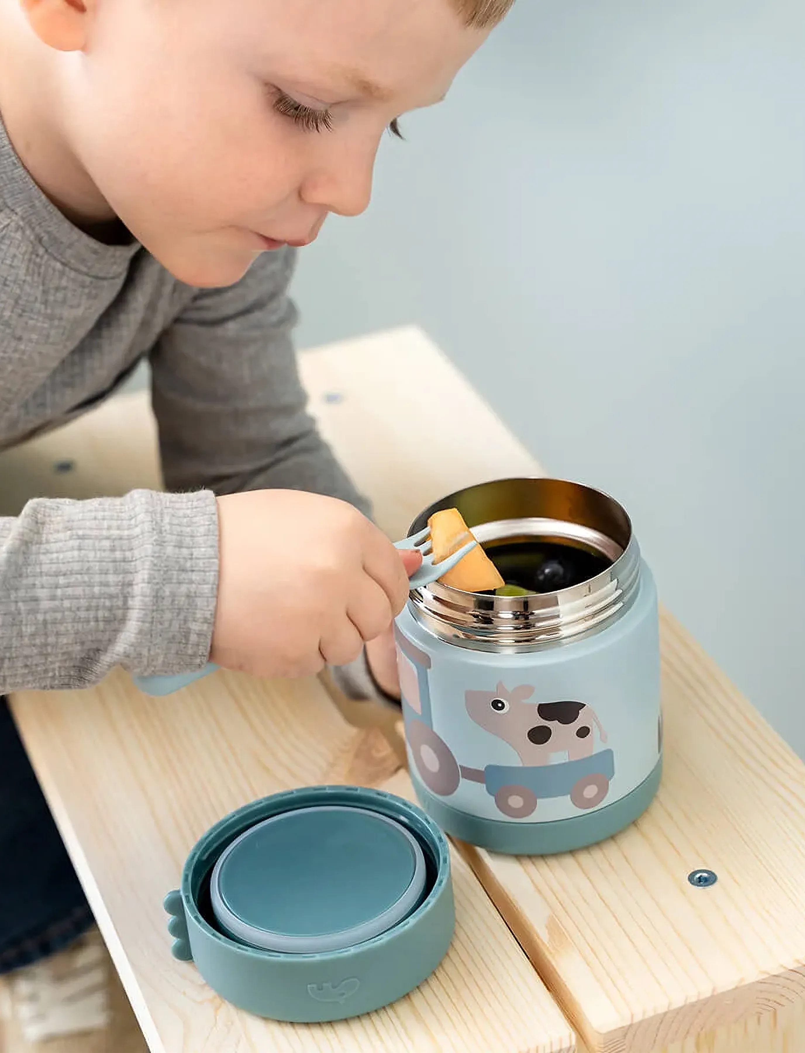 Done by Deer - Insulated food jar Tiny farm Blue 300 ml - tassid ja kruusid - blue - 5