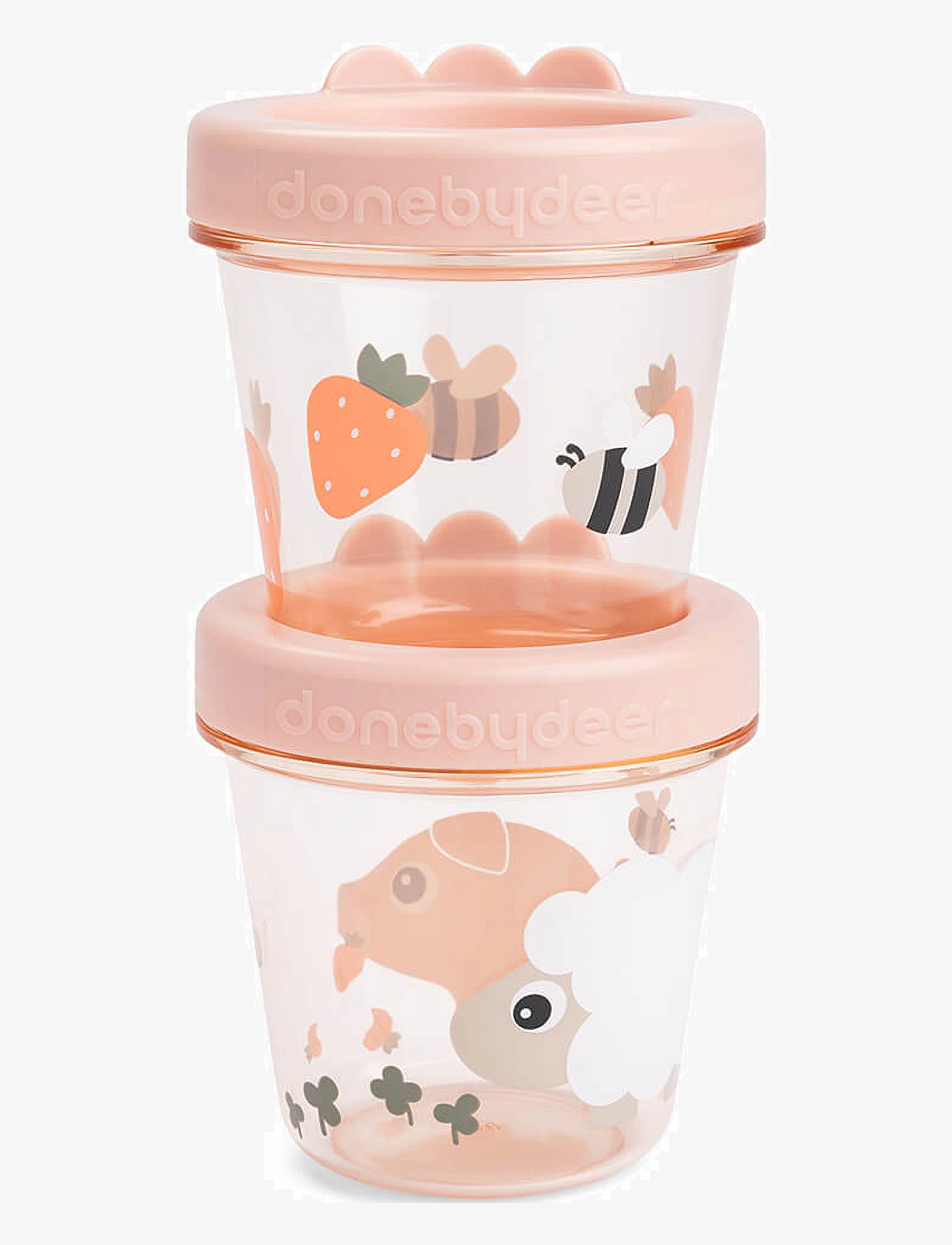 Done by Deer Baby Food Container 2-Pack Tiny Farm Powder, Ø8X H 8 cm.150ml, Pink, Baby Feeding > Baby Food Containers, Børn