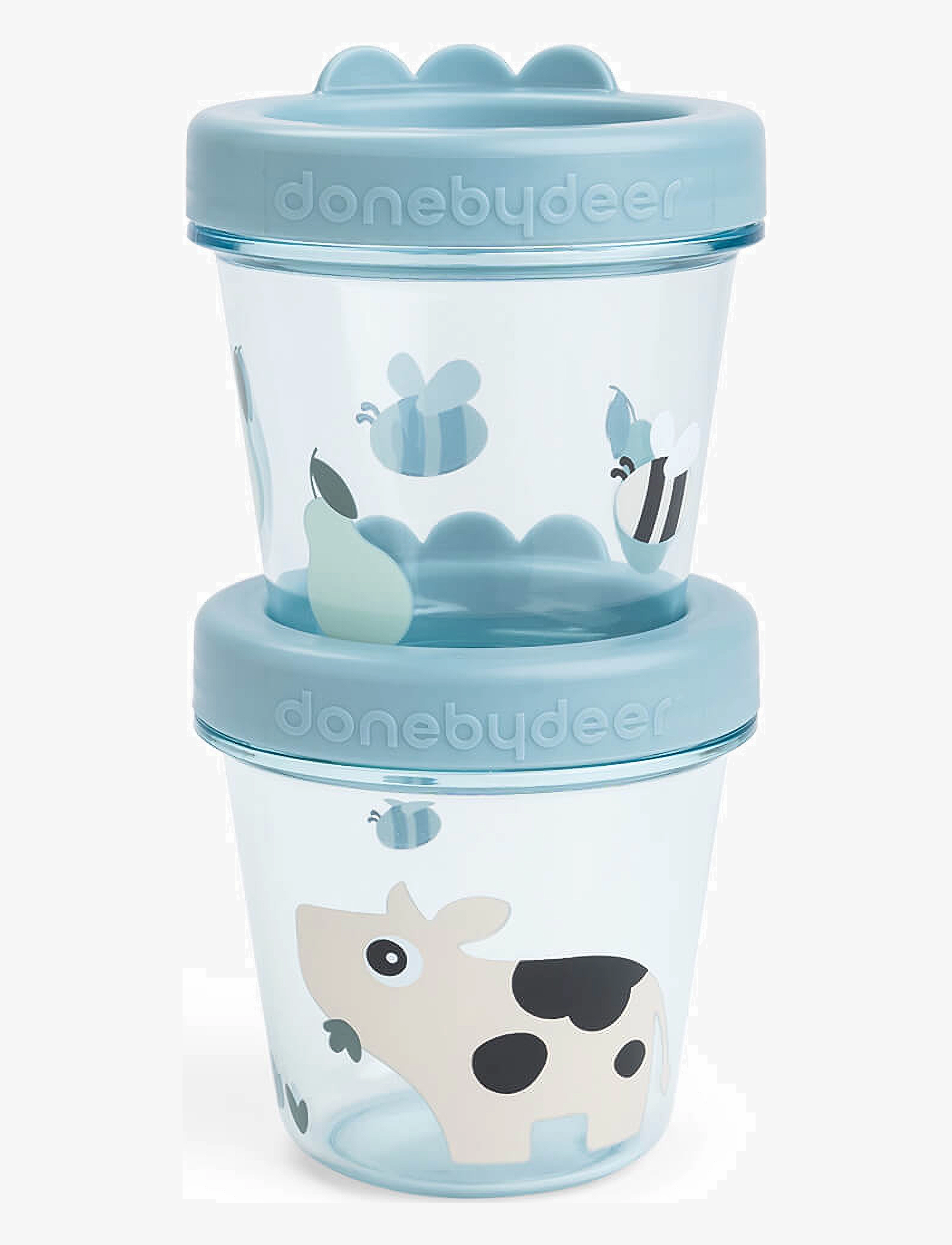 Done by Deer Baby Food Container 2-Pack Tiny Farm Blue, Ø8X H 8 cm.150ml, Blue, Baby Feeding > Baby Food Containers, Børn