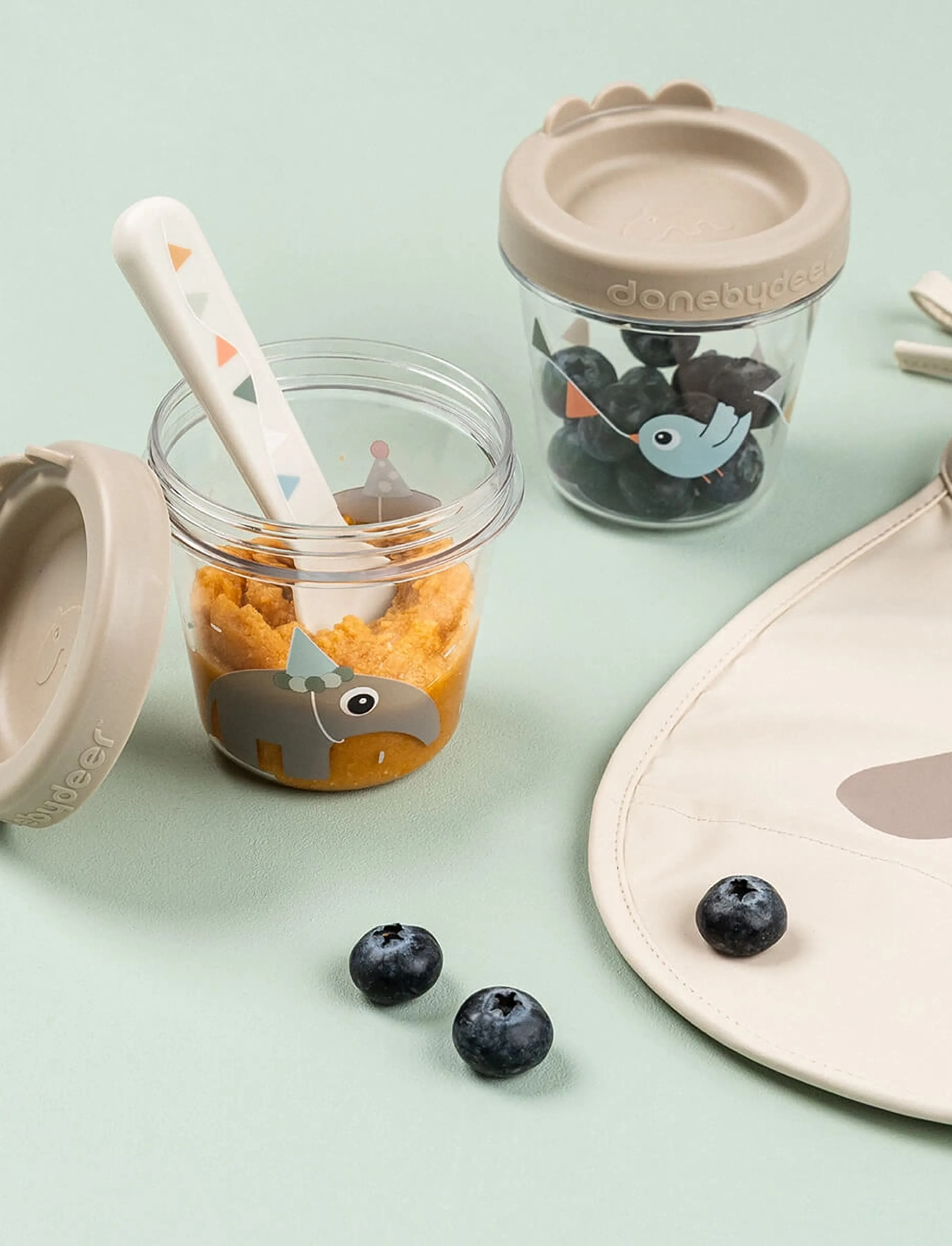 Done by Deer Baby Food Container 2-Pack Celebration Sand, Ø8X H 8 cm, Beige, Baby Feeding > Baby Food Containers, Børn