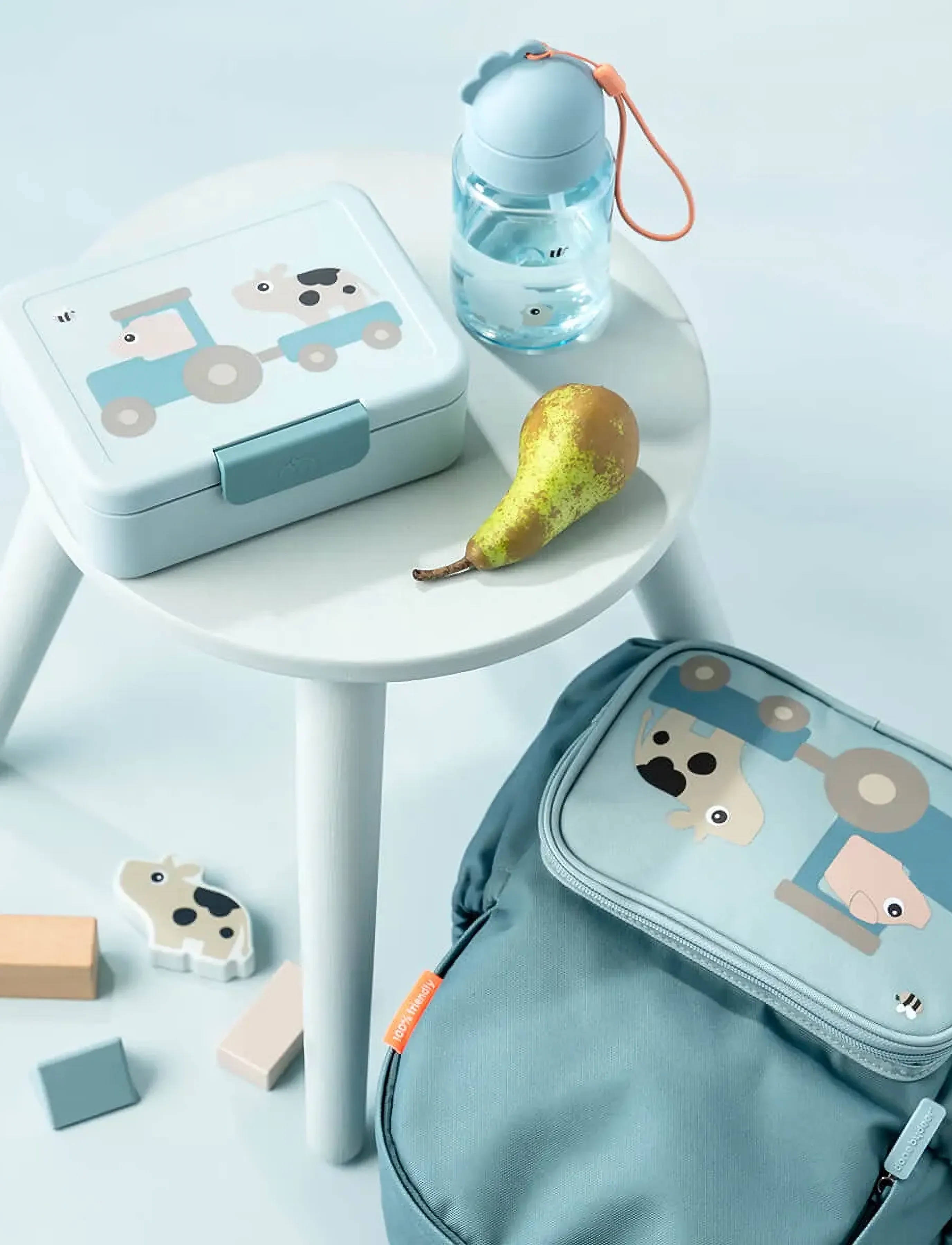 Done by Deer Lunch Box W/Divider Tiny Farm Blue, 17.5X 13X H 6.5 cm, Meal Time, Blau - Boxes, Kinder