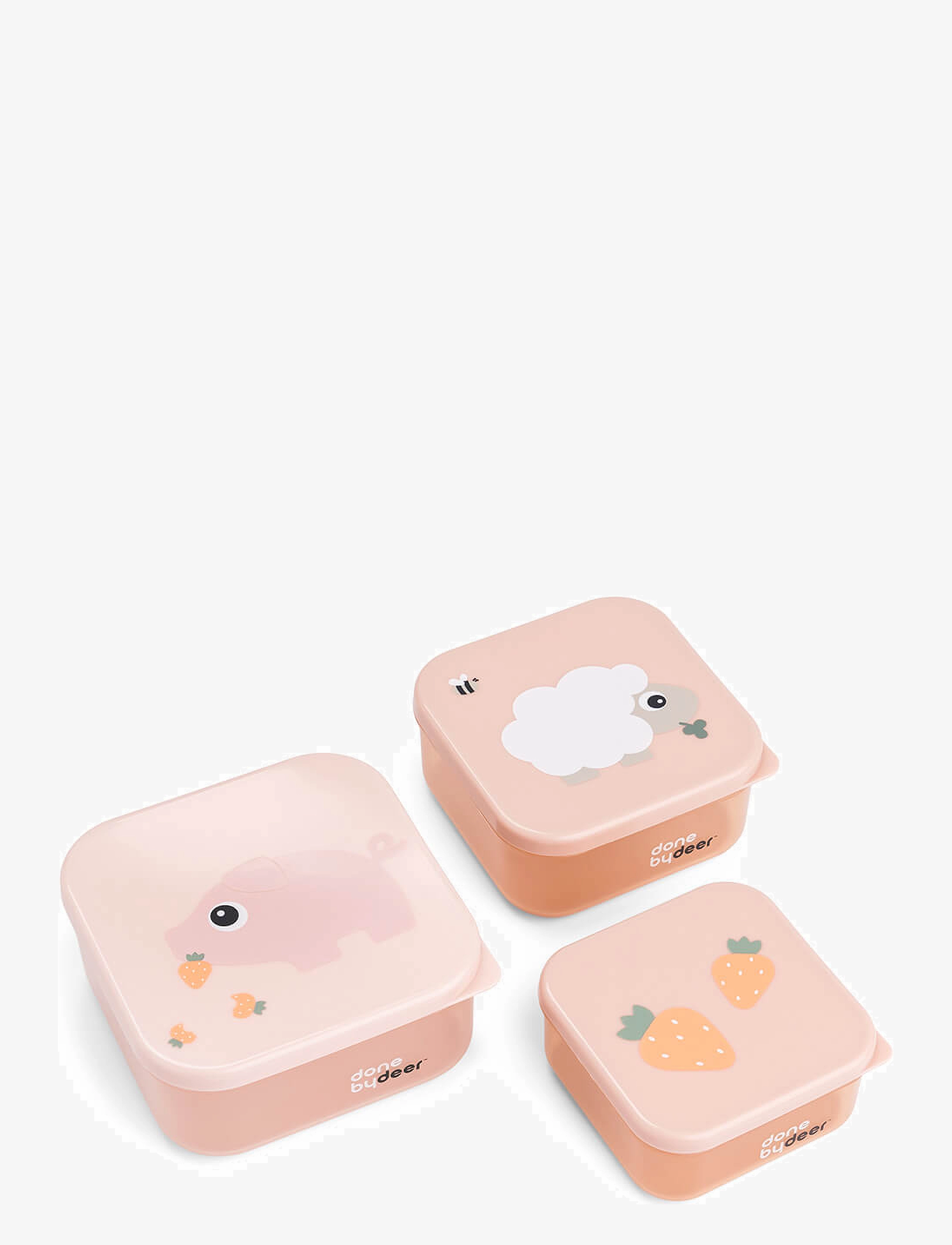 Done by Deer Snack Box Set 3 Pcs Tiny Farm Powder, 8.9X 4.5 cm&10.3X 10.3X 5.1 cm&11.8X 11.8X 5.5 cm.240ml, Meal Time, Rosa - Lunch Boxes, Kinder