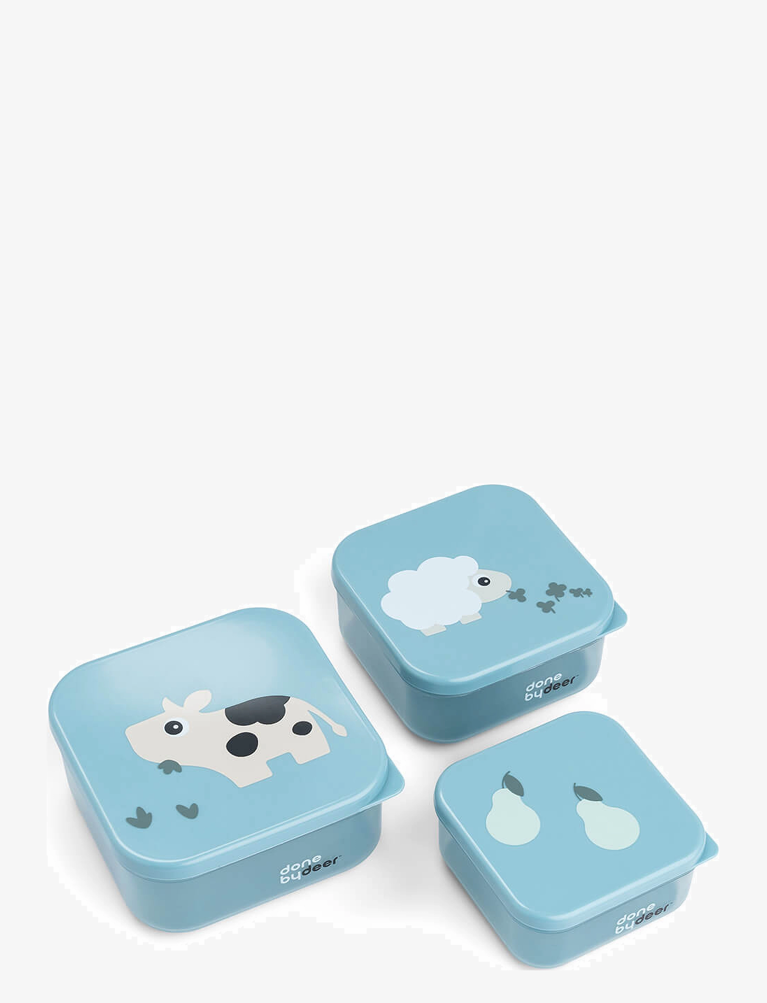 Done by Deer Snack Box Set 3 Pcs Tiny Farm Blue, 8.9X 4.5 cm&10.3X 10.3X 5.1 cm&11.8X 11.8X 5.5 cm.240ml, Meal Time, Blau - Lunch Boxes, Kinder