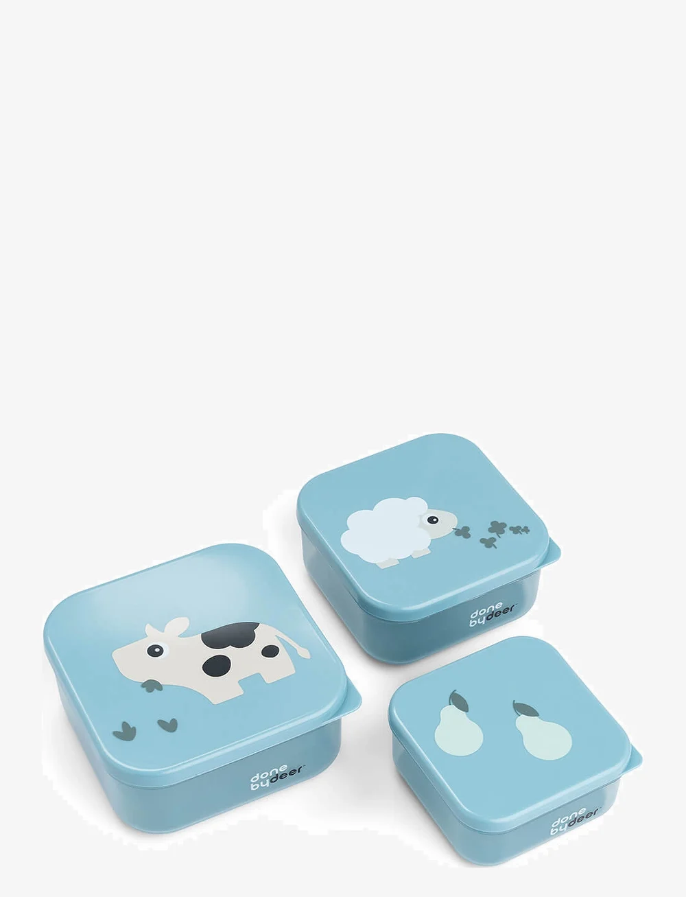 Done by Deer - Snack box set 3 pcs Tiny farm Blue - lõunasöögikarbid - blue - 0