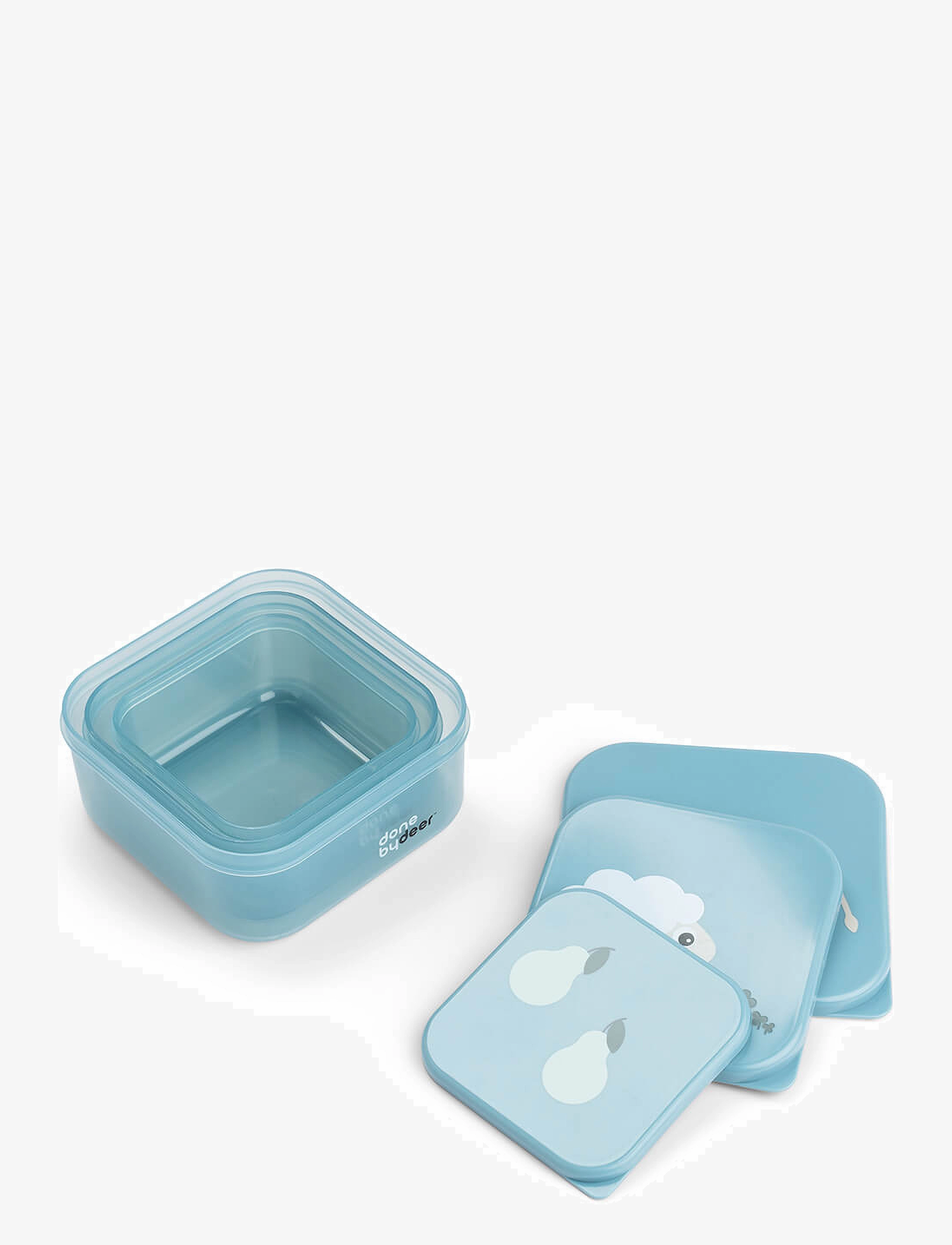 Done by Deer - Snack box set 3 pcs Tiny farm Blue - lunch boxes - blue - 1