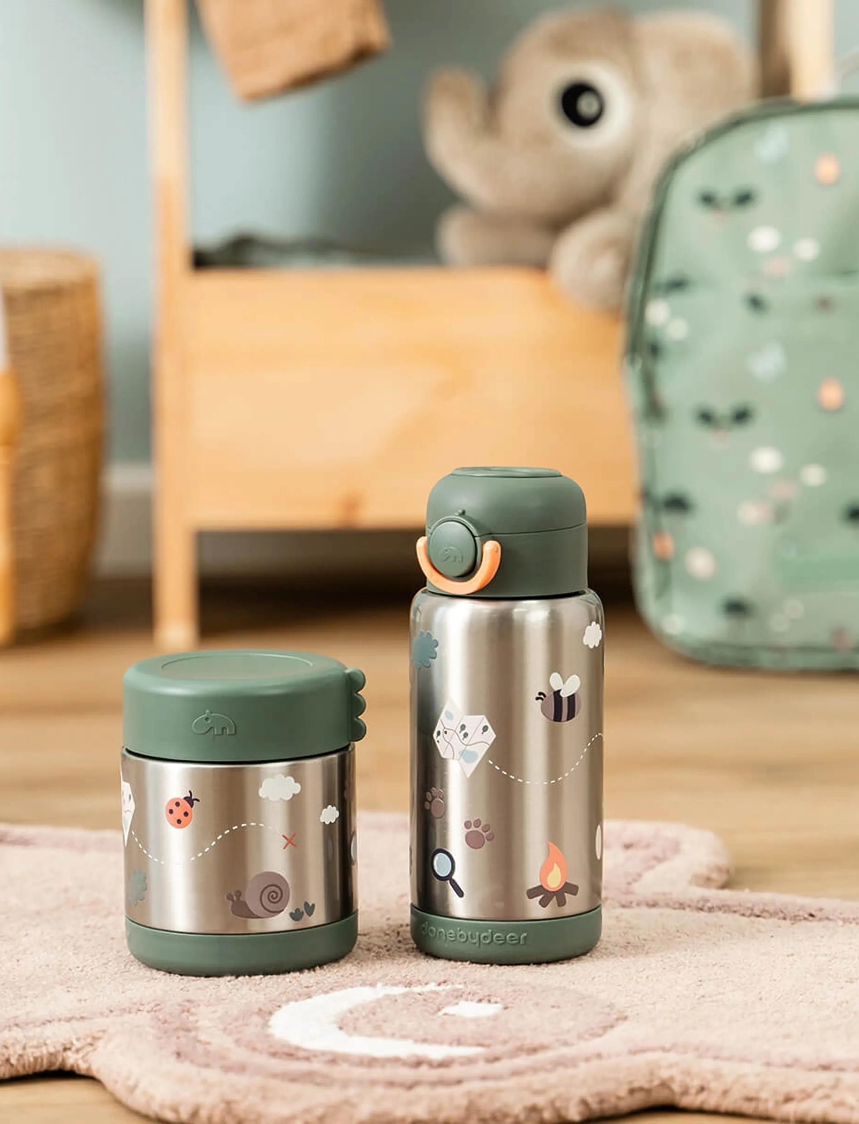 Done by Deer - Insulated food jar Tiny trails Green 300 ml - opbevaringsbøtter til babymad - green - 3