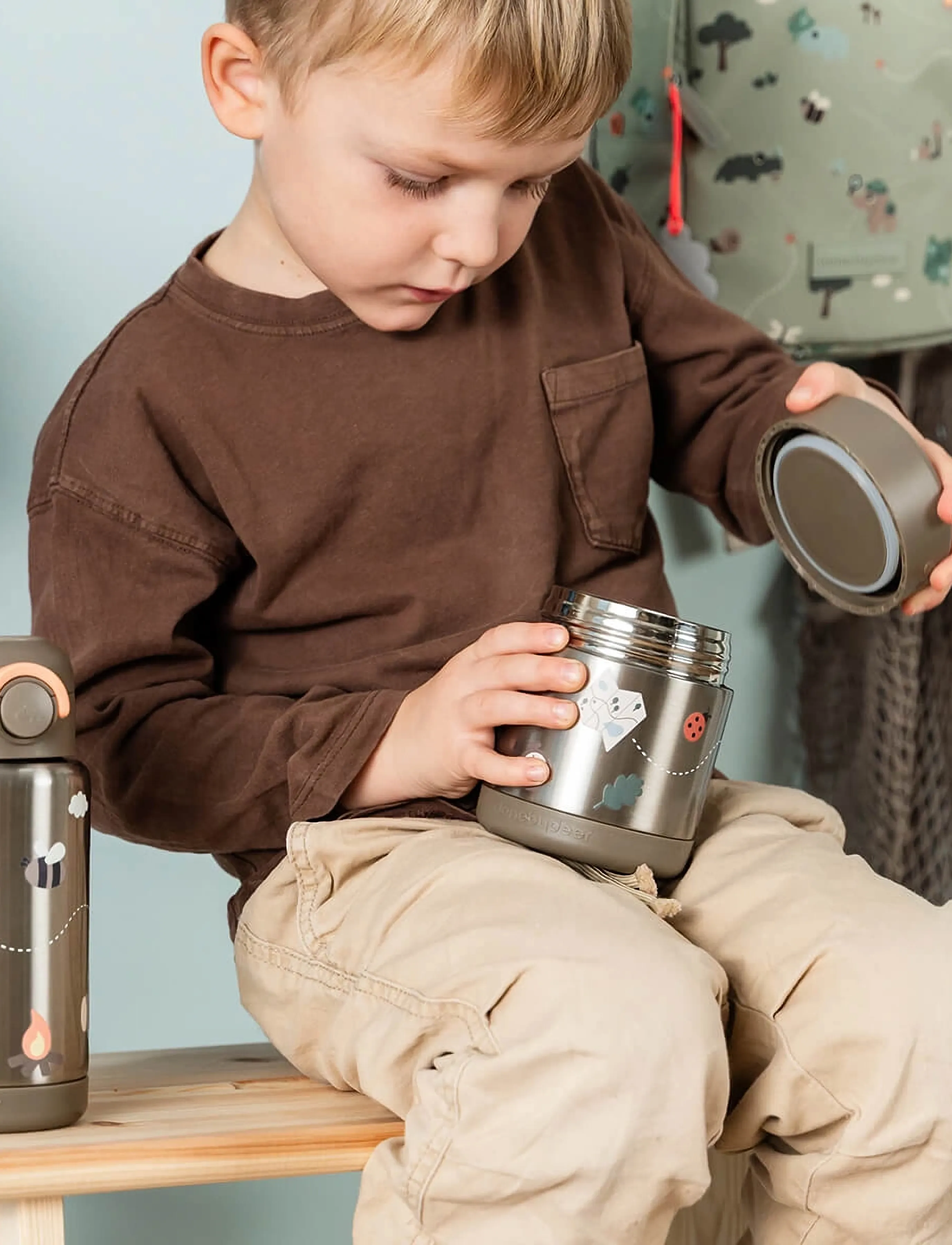 Done by Deer Insulated Food Jar Tiny Trails Sand 300 Ml, Ø9X H 11 cm, Baby Feeding, Braun - Thermoses, Kinder