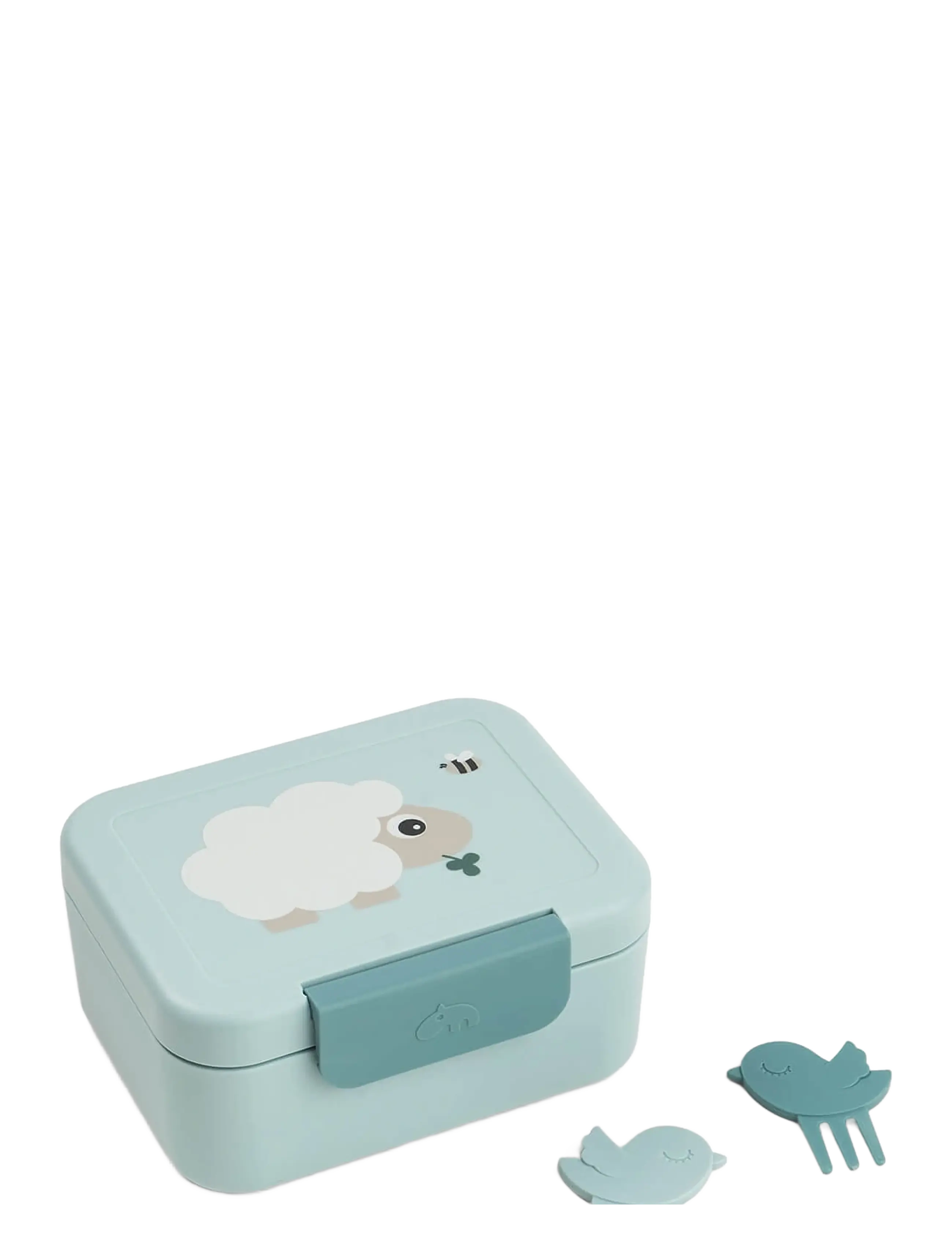 Done by Deer Tiny Lunch Box W/Snack Picks Tiny Farm Blue, Madkasse, Blå, Str: 13X 11X H 6CM