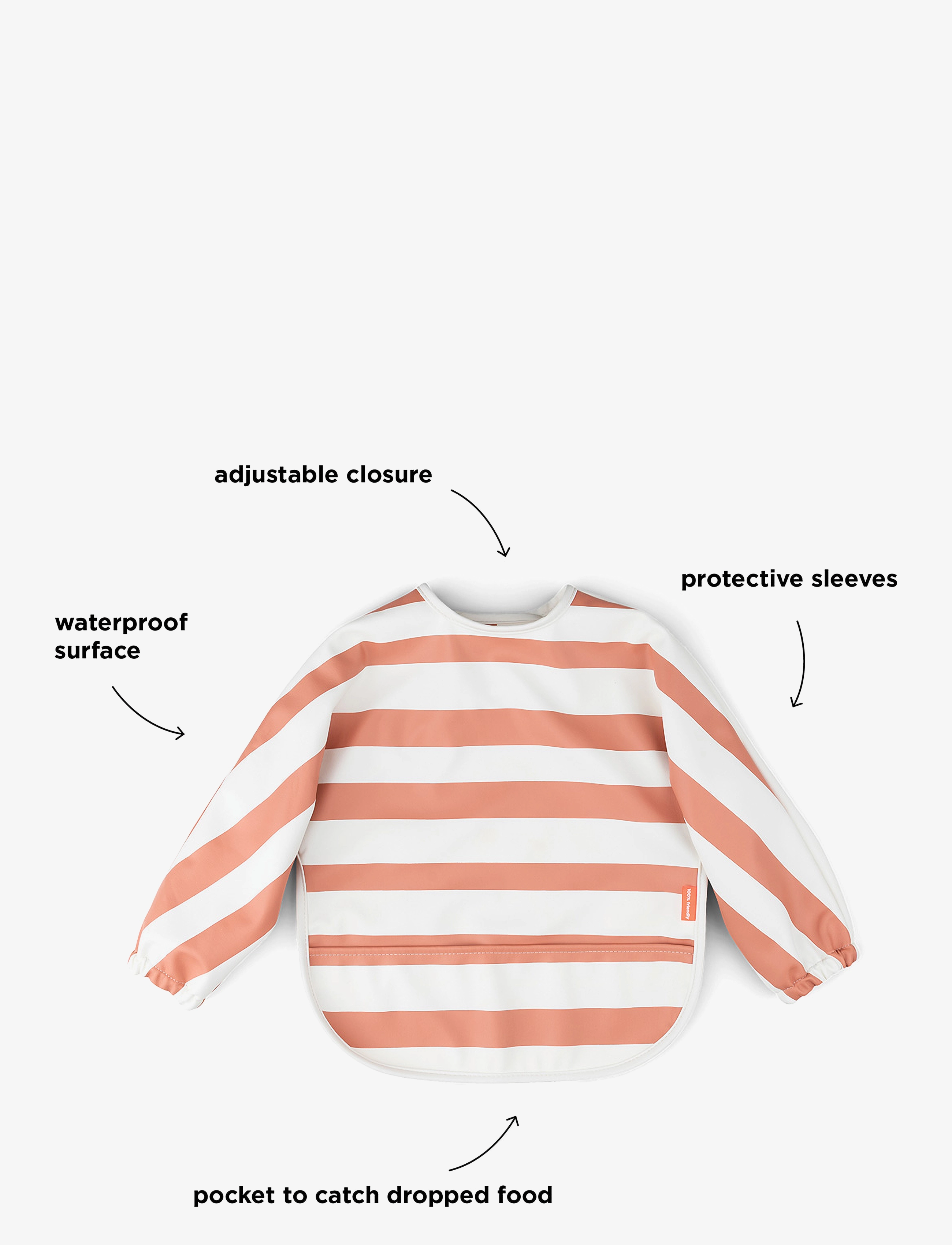 Done by Deer - Sleeved pocket bib Stripes Papaya - slab met lange mouwen - papaya - 2