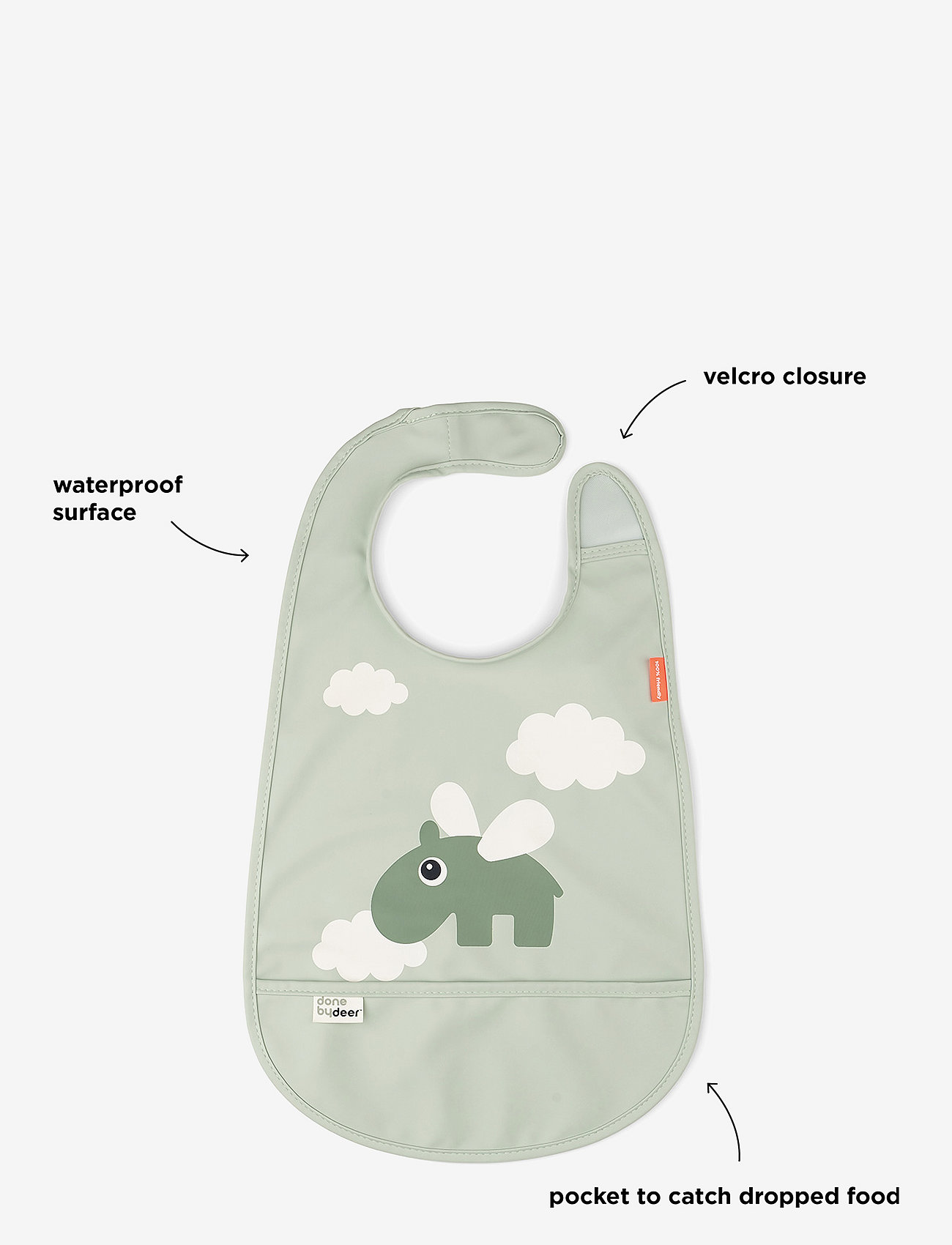 Done by Deer - Bib w/velcro Happy clouds Green - Ärmlösa haklappar - green - 2