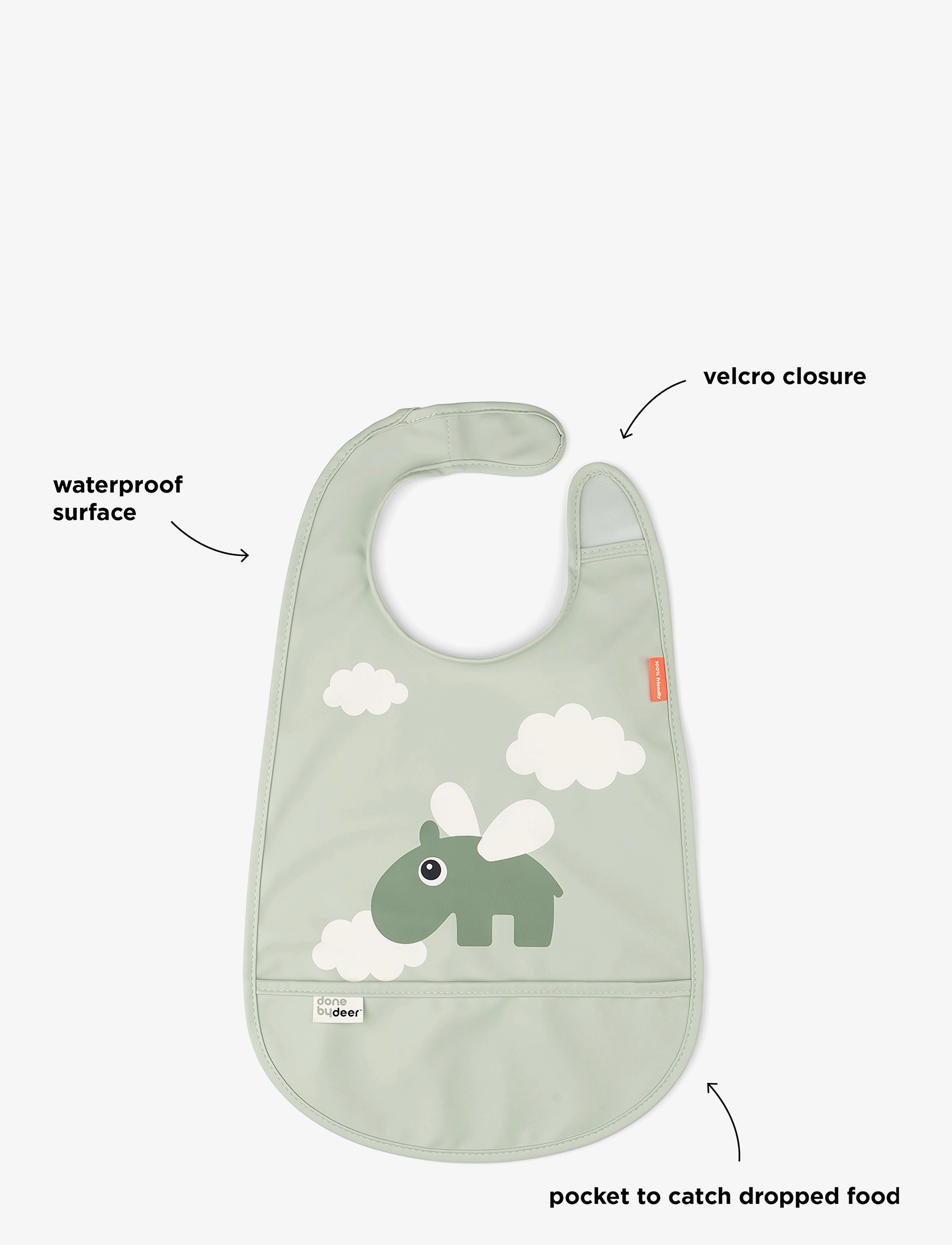 Done by Deer - Bib w/velcro Happy clouds Green - haklappar - green - 2