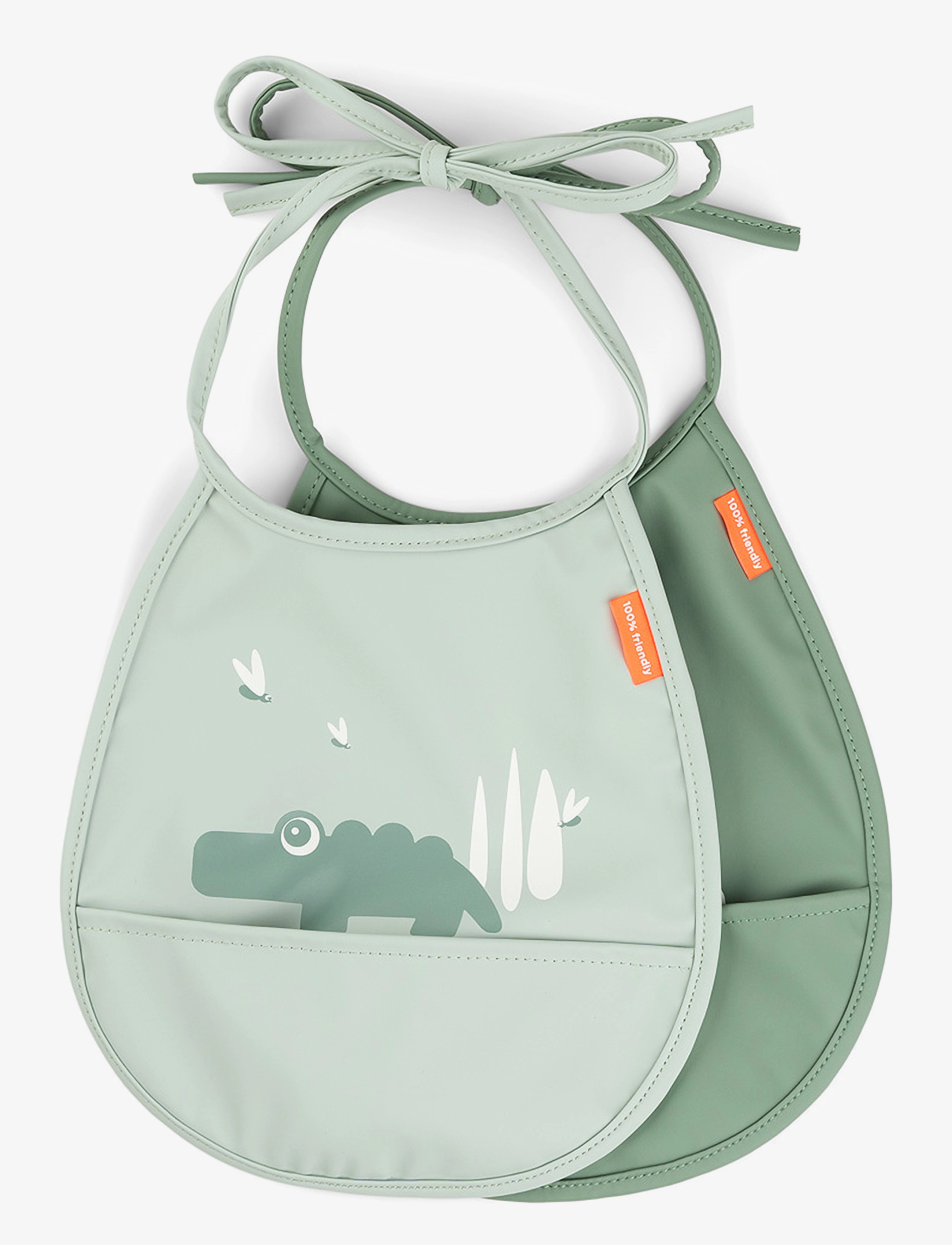 Done by Deer - Tiny pocket bib 2-pack Croco Green - bavoirs sans manches - green - 1