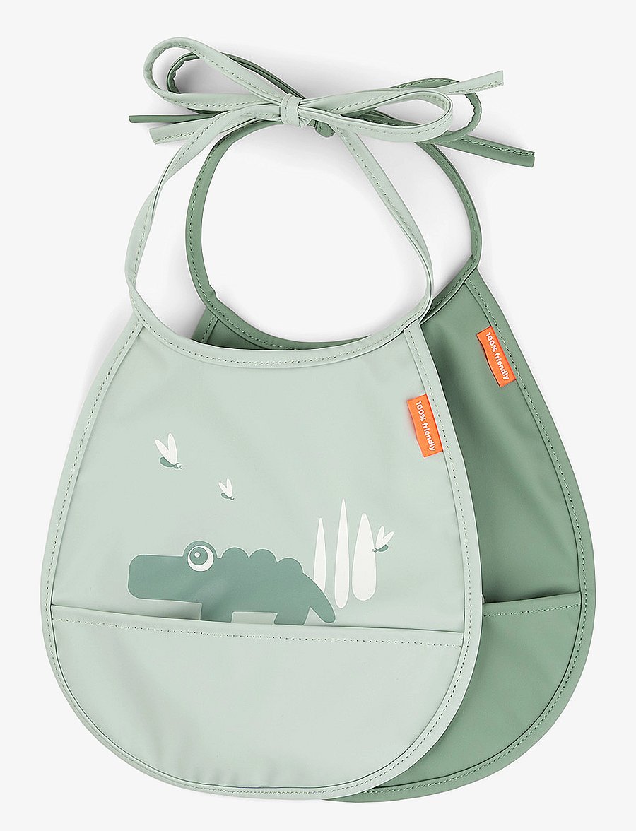 Done by Deer - Tiny pocket bib 2-pack Croco Green - bavoirs sans manches - green - 1