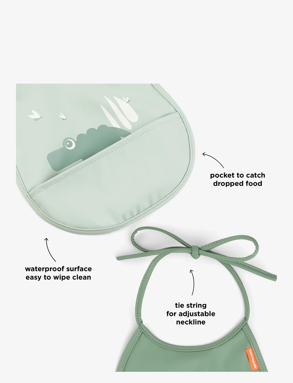 Done by Deer - Tiny pocket bib 2-pack Croco Green - varrukateta pudipõlled - green - 3