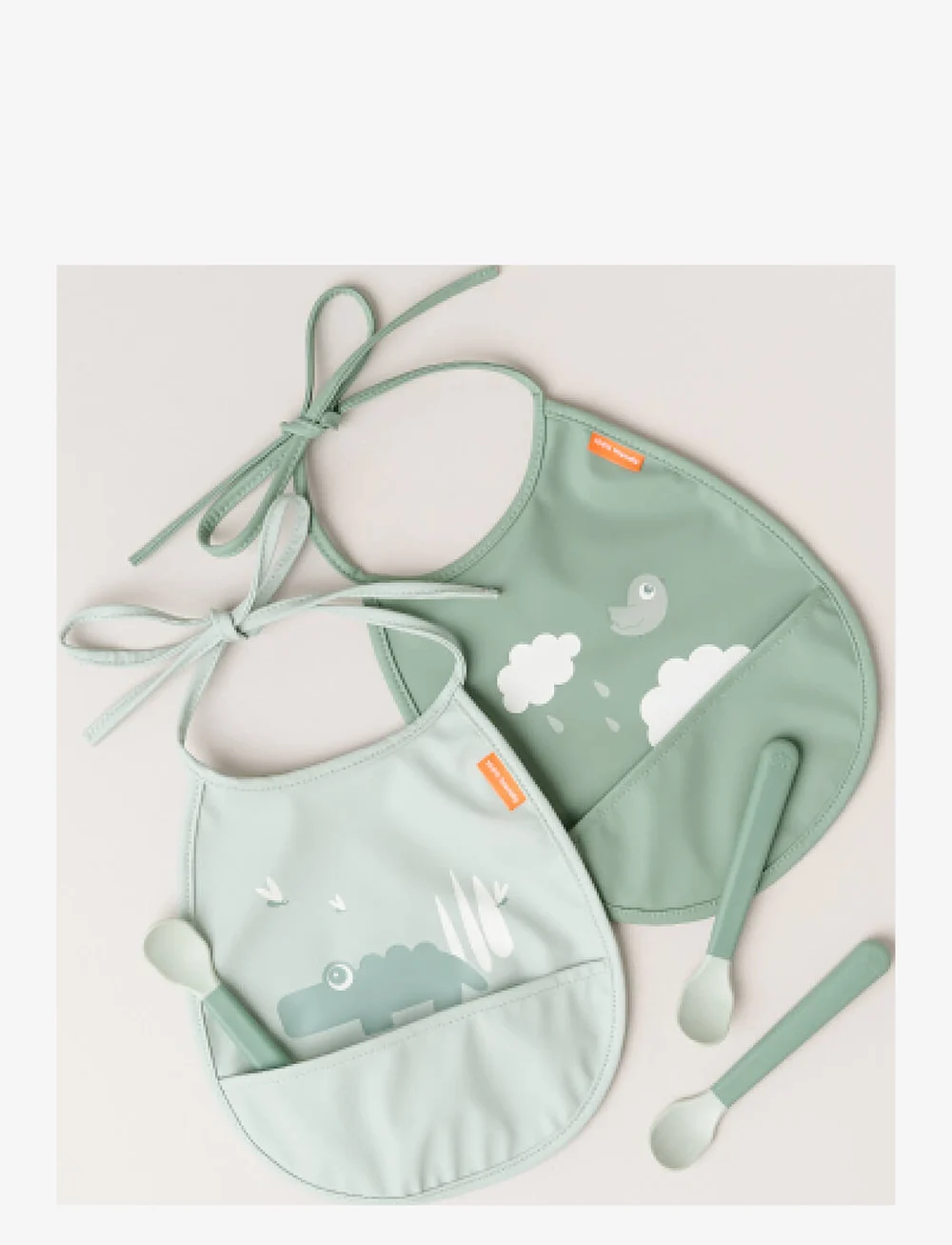 Done by Deer - Tiny pocket bib 2-pack Croco Green - varrukateta pudipõlled - green - 4