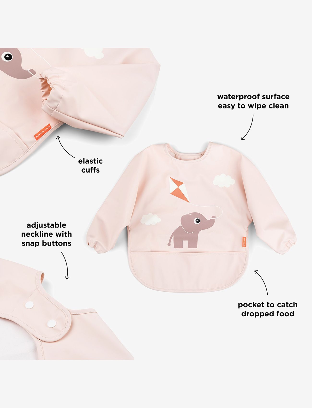 Done by Deer - Sleeved pocket bib Playground Powder - ilgų rankovių seilinukai - powder - 3