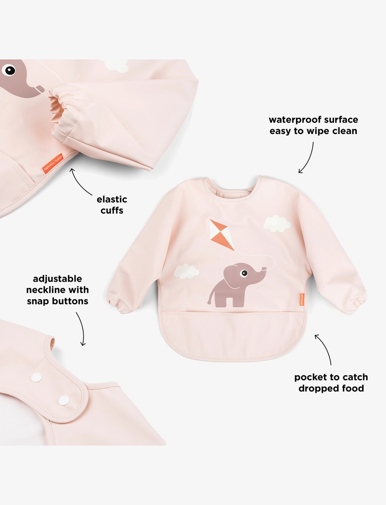 Done by Deer - Sleeved pocket bib Playground Powder - langarmlätzchen - powder - 3