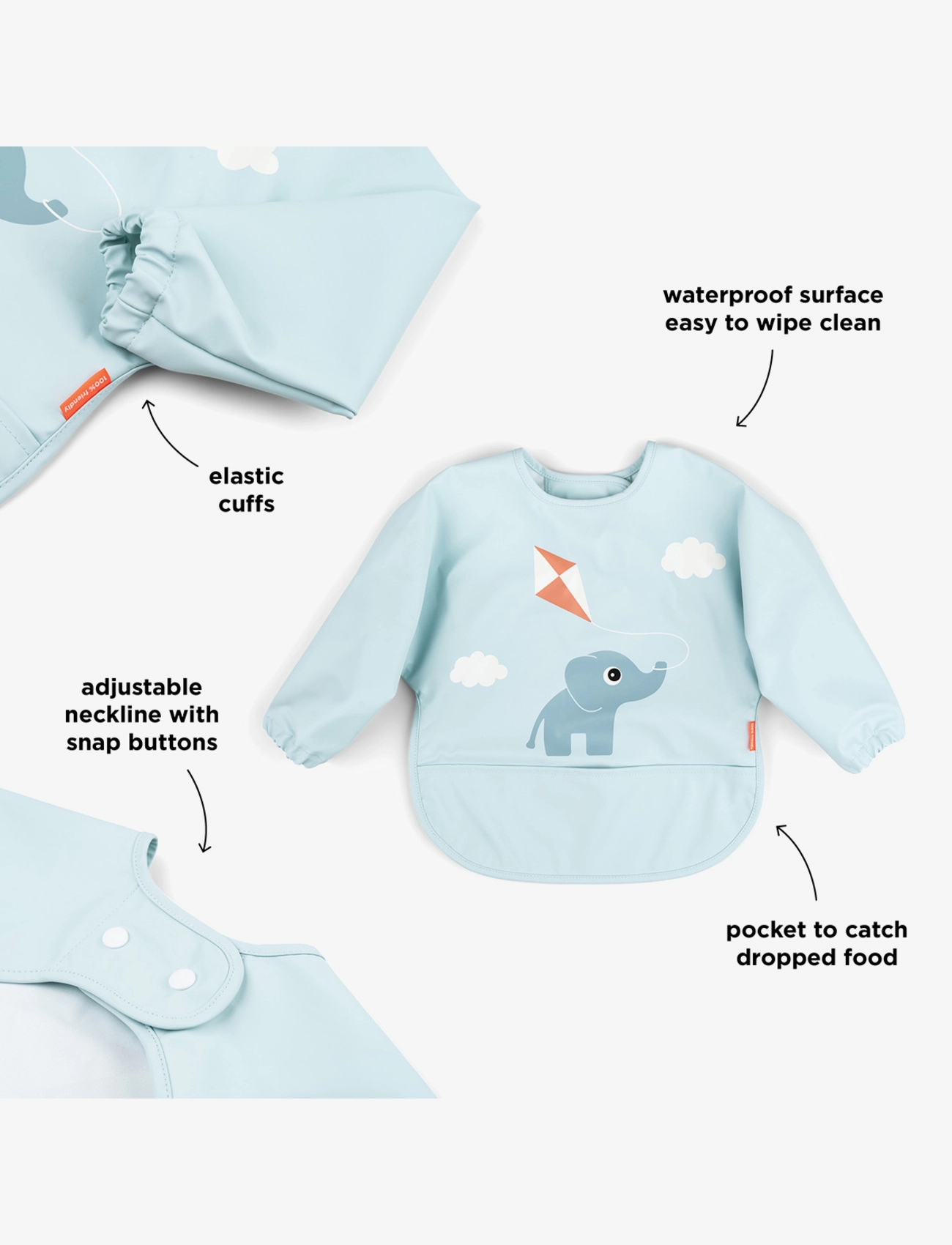 Done by Deer - Sleeved pocket bib Playground Blue - långärmad haklappar - blue - 3